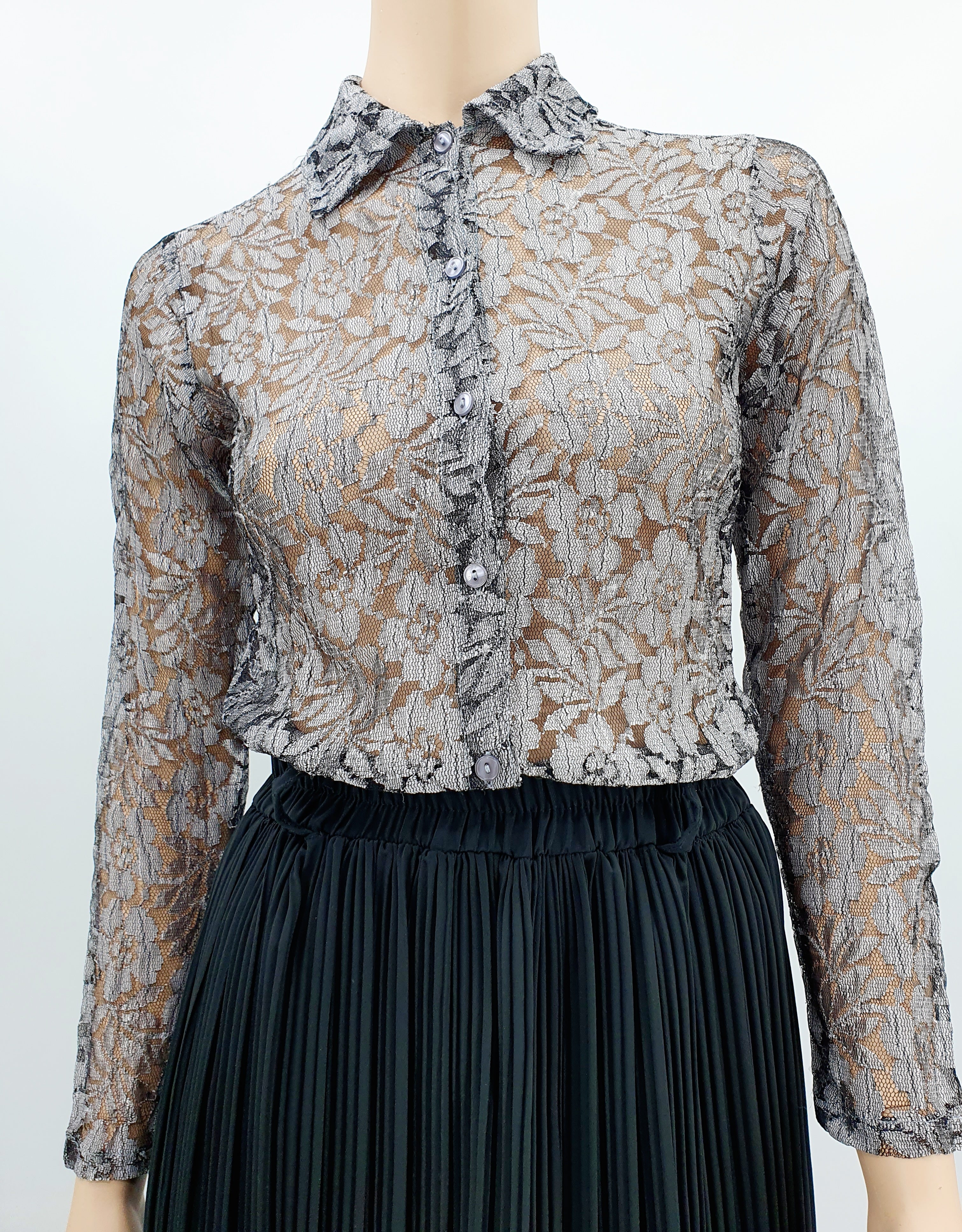 Mona Wear, hopeanharmaa pitsipaita, 80-90-luku, koko 36