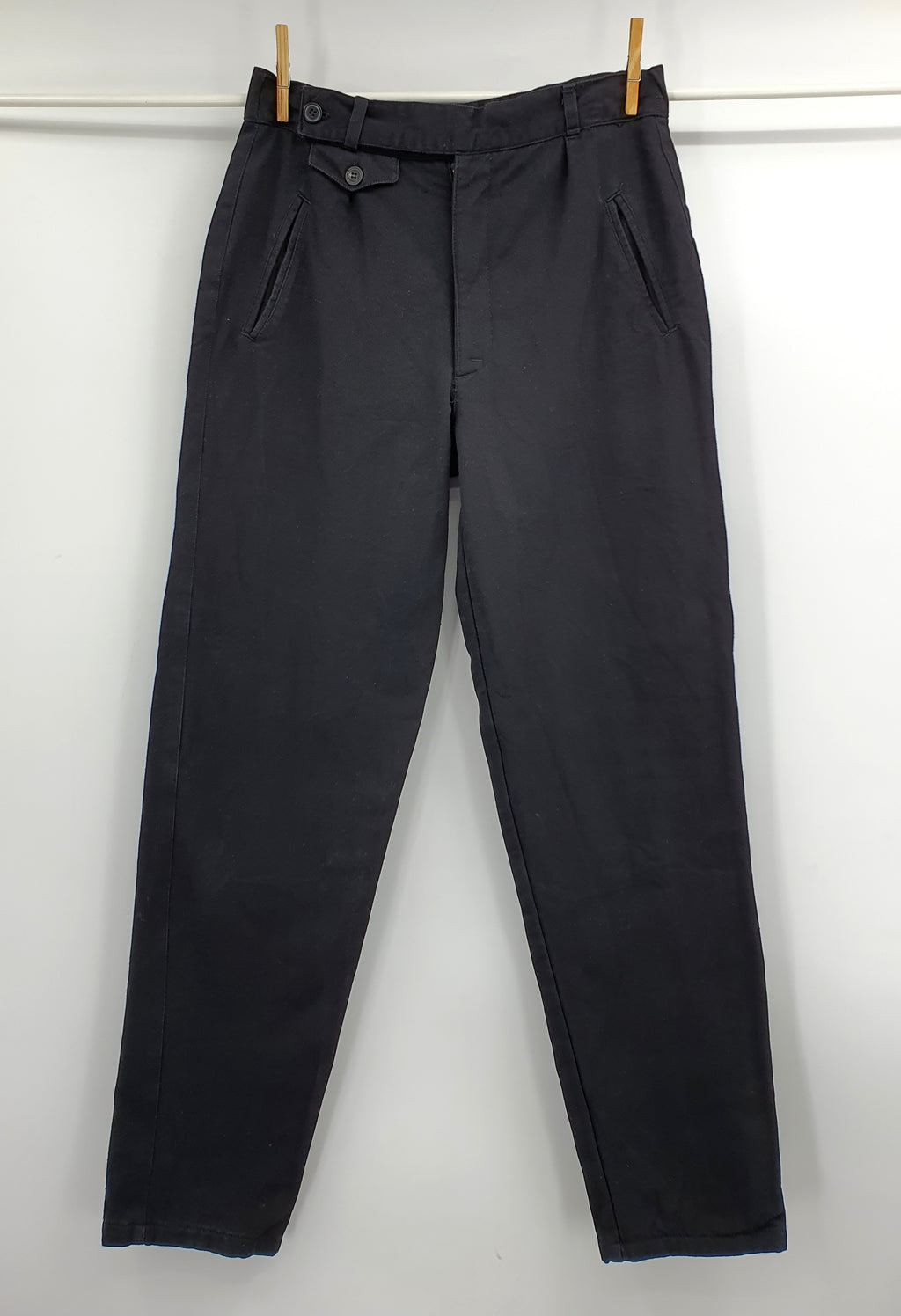 KappAhl, black high-waisted cotton trousers with flannel lining, 90s, belt circumference 70cm, size 34