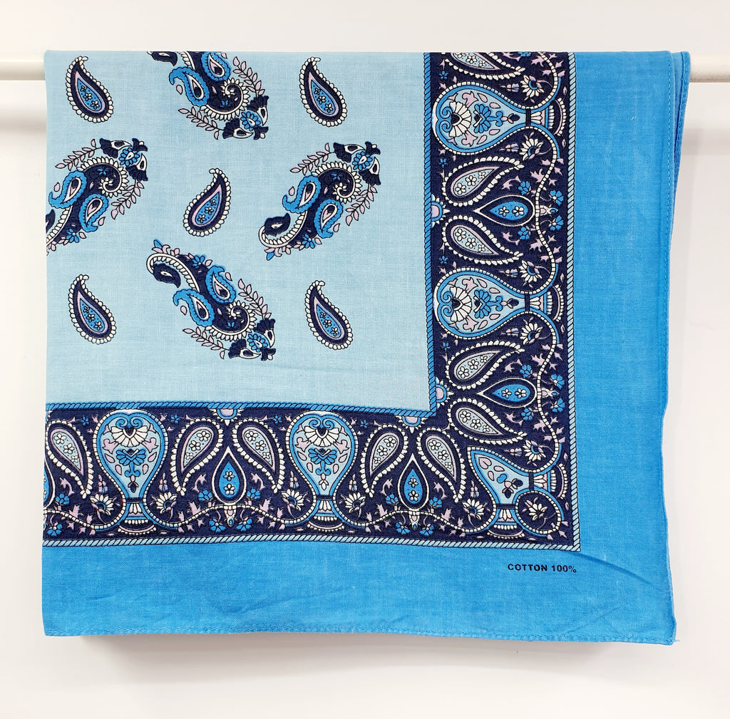 Paisley patterned cotton scarf, size 50x50cm, blue/orange