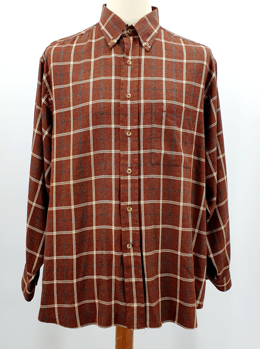 Pierre Cardin, men's brown checked shirt from the 90s-2000s, size 3XL