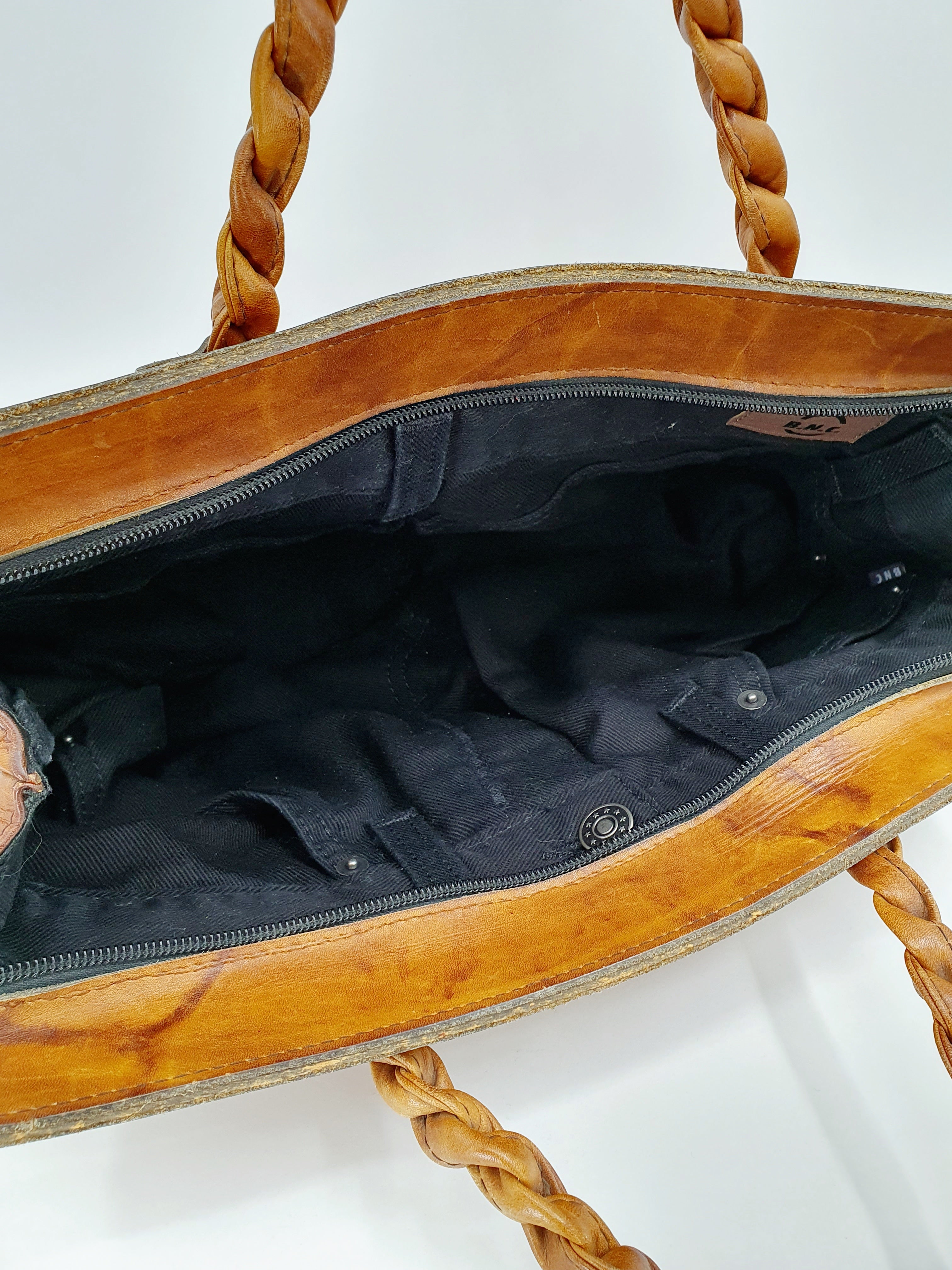 Brown handbag from the 70s, genuine leather, interior renovated
