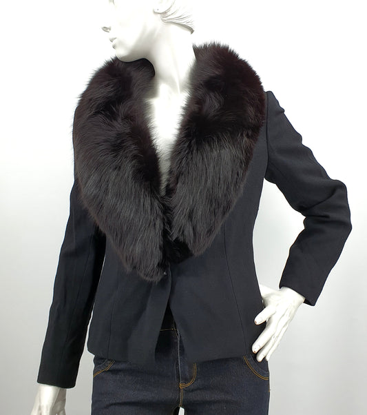 Montaldo's, black jacket with fur collar from the 60s-70s, size 36(38)