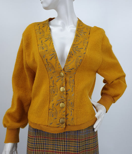 Mustard colored cardigan from the 80s, size 38/40