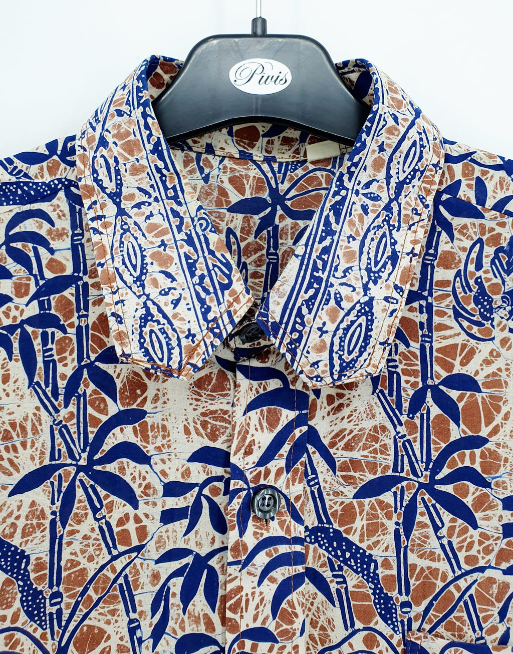 Men's short-sleeved cotton shirt with bamboo patterns, size S/M