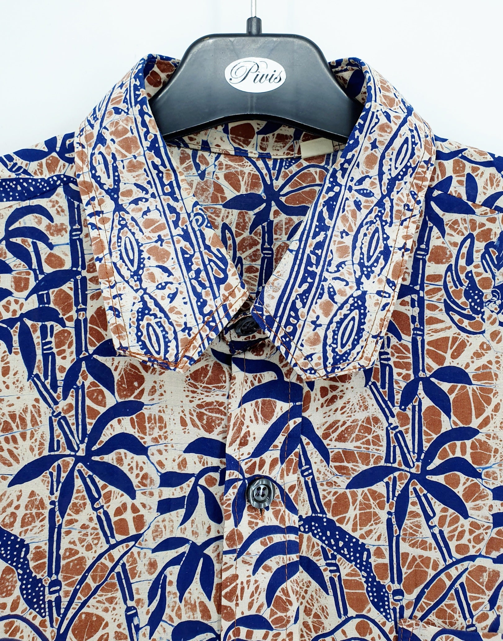 Men's short-sleeved cotton shirt with bamboo patterns, size S/M