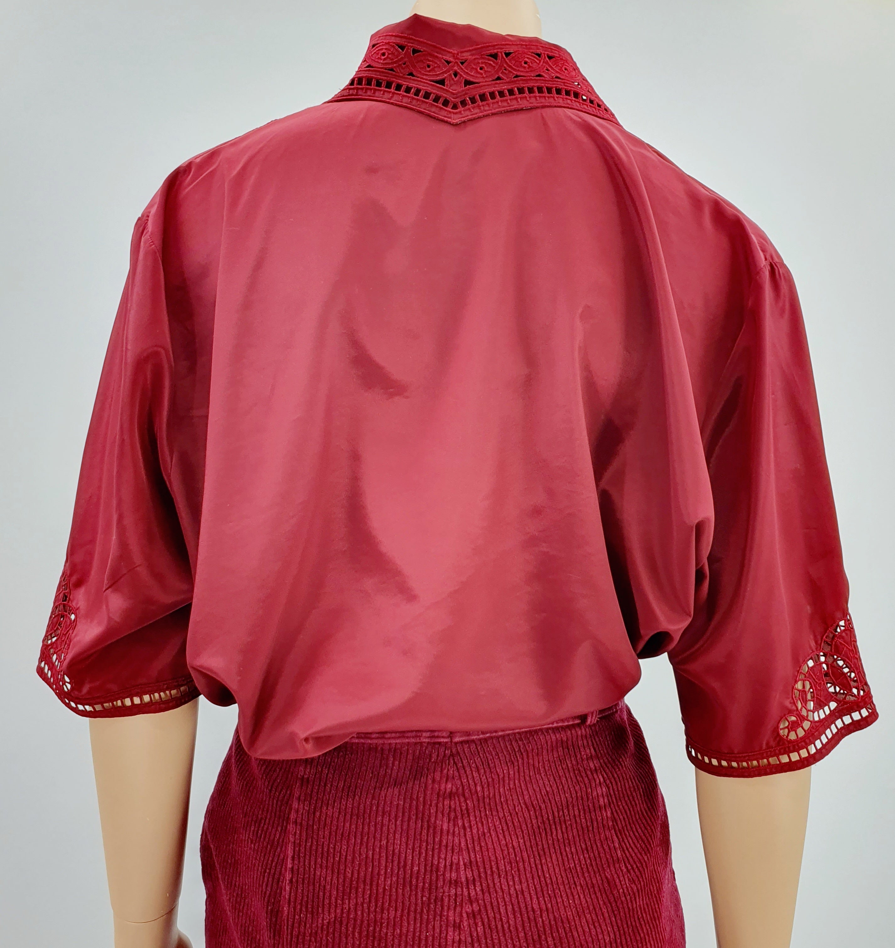 Abak, dark red embroidered women's shirt from the 90s, size 46/48