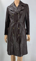 Finn Fant, dark brown long leather jacket from the 70s, size 36-38