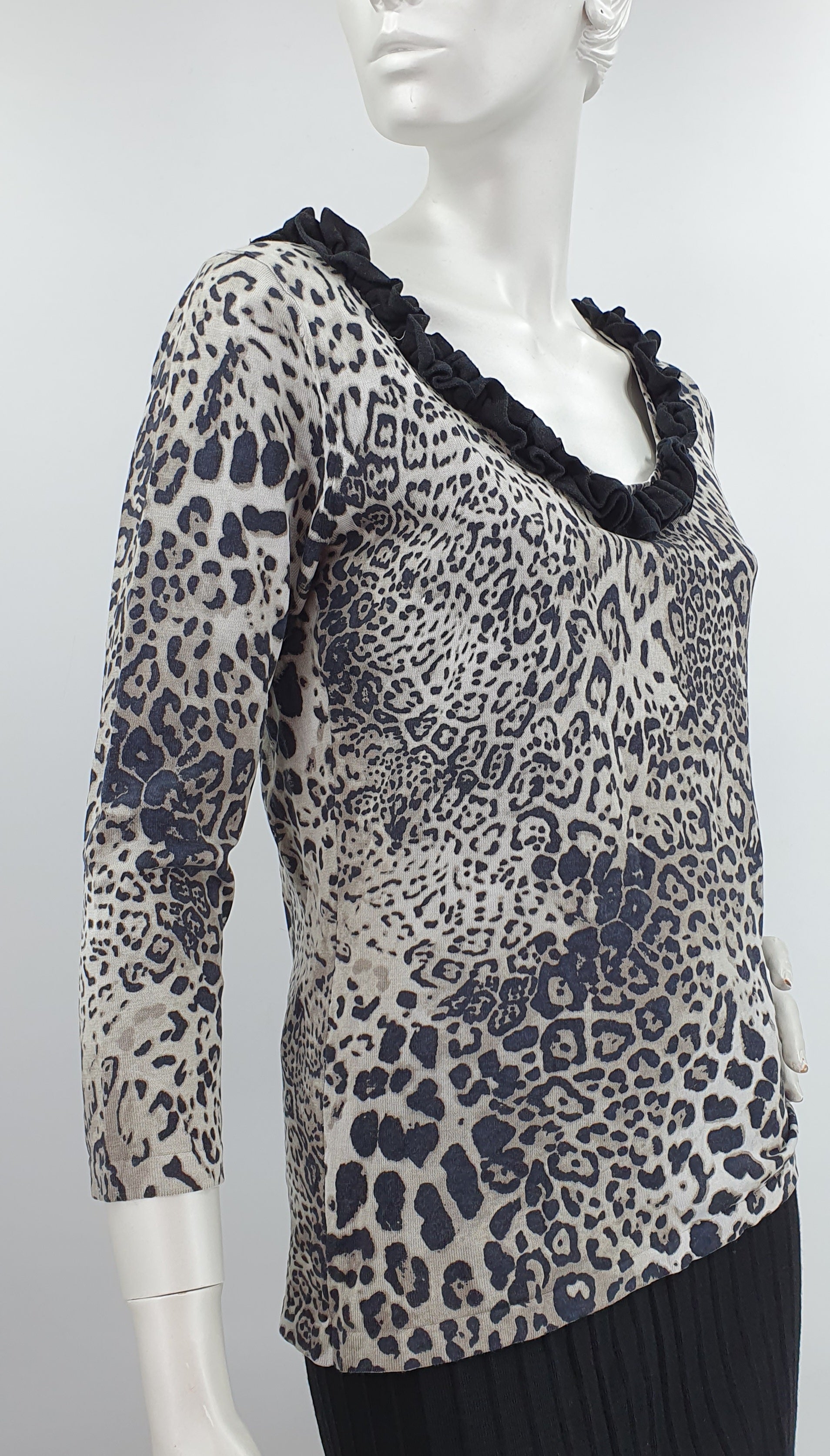 August Silk, black and gray panther print sweater, size 38/40