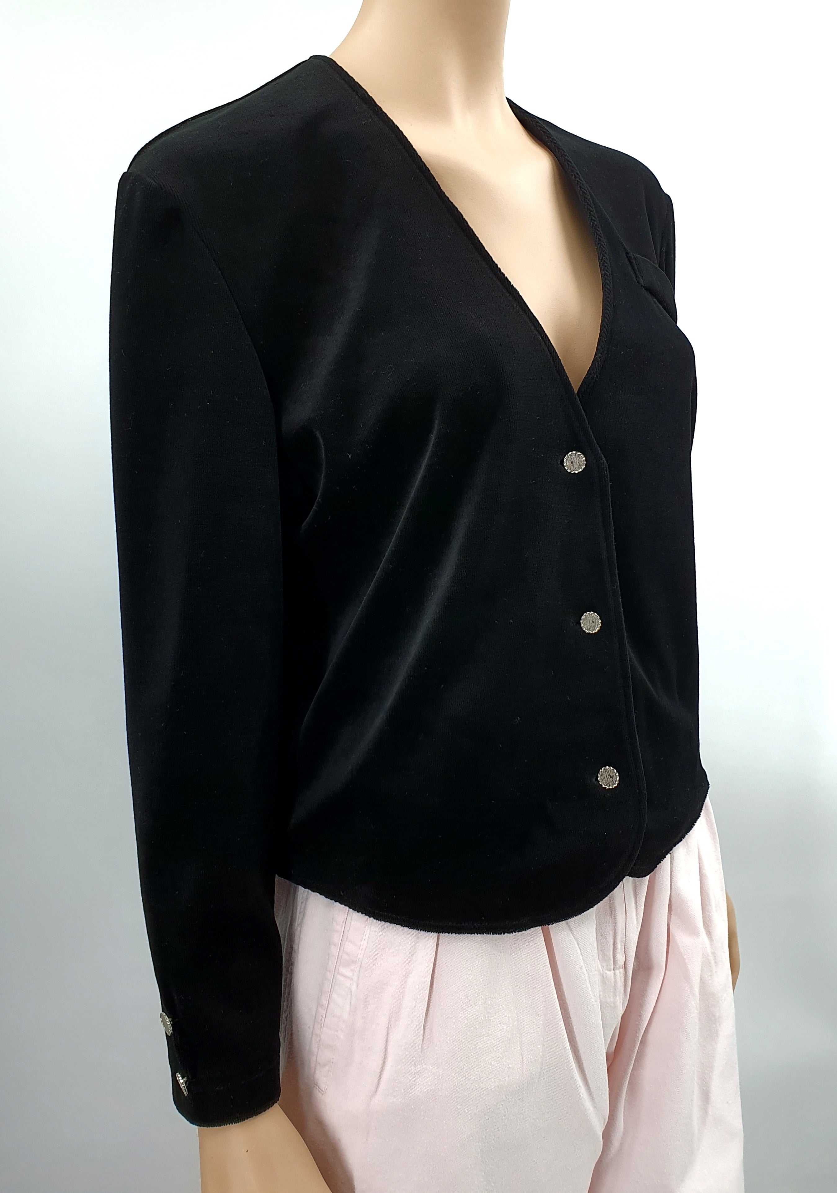 Gina, black stretch velvet jacket from the 80s, size 38-40
