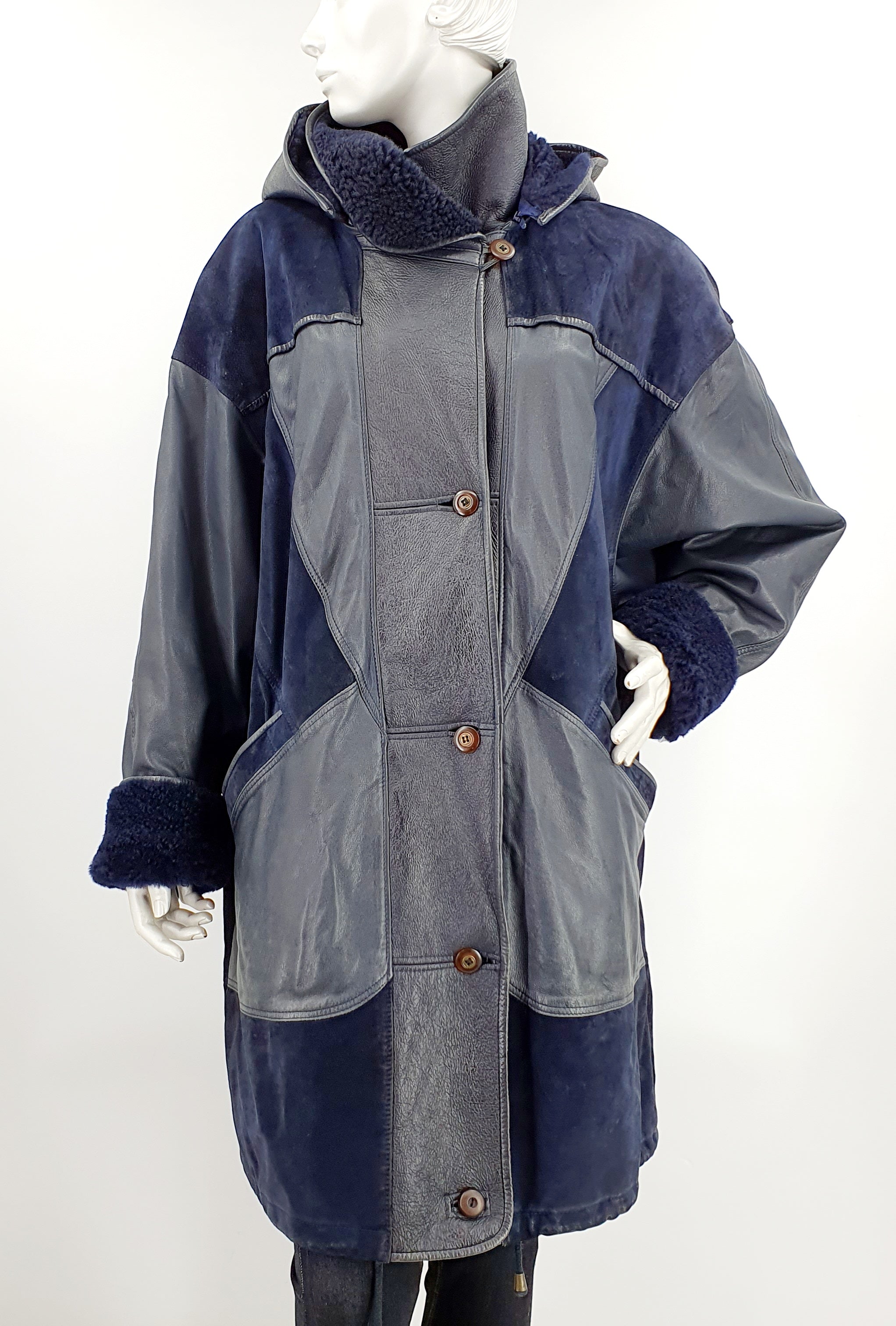 Friitala, half-length hooded leather jacket from the 80s, size 46-48