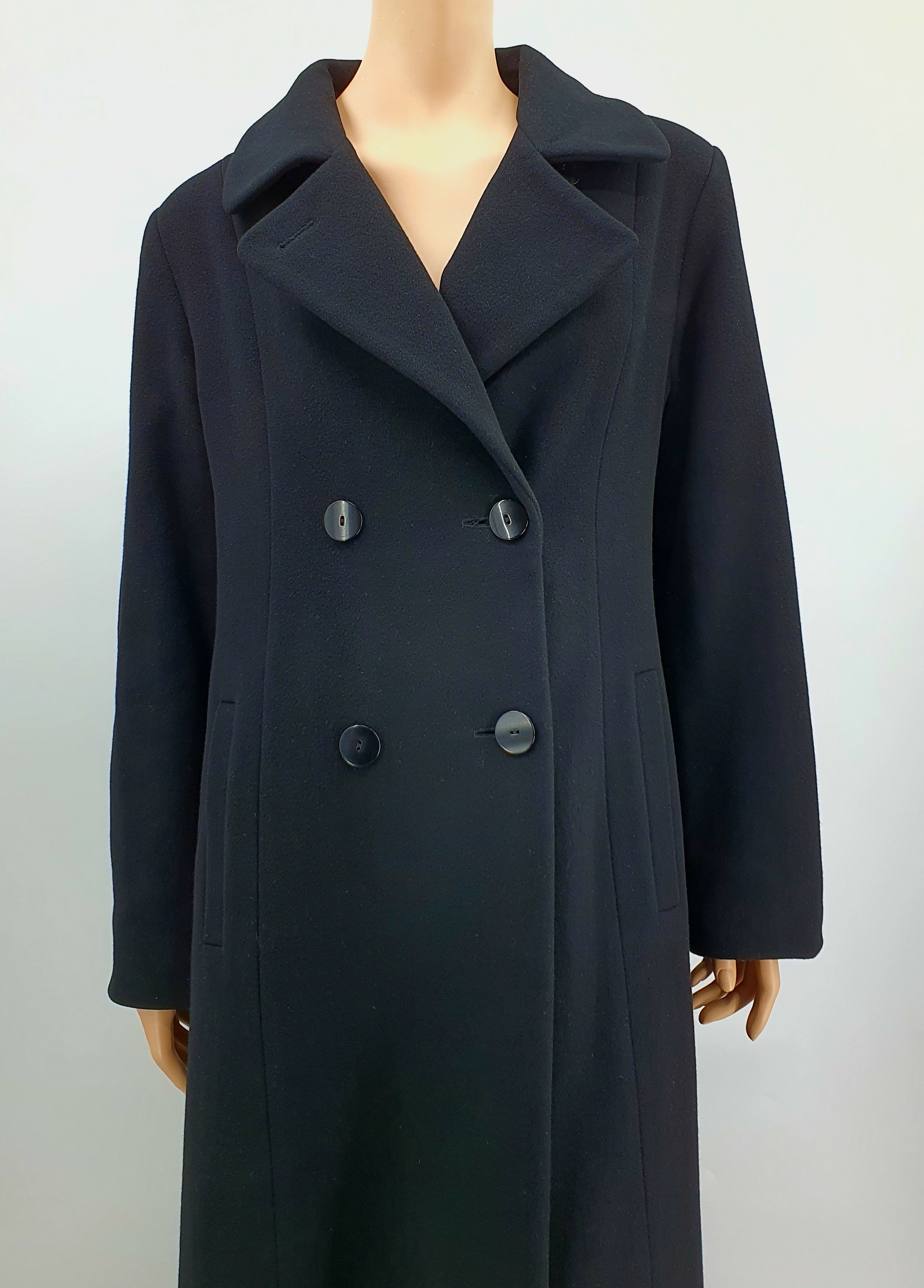 Finn-Flare, black long wool coat, size 42
