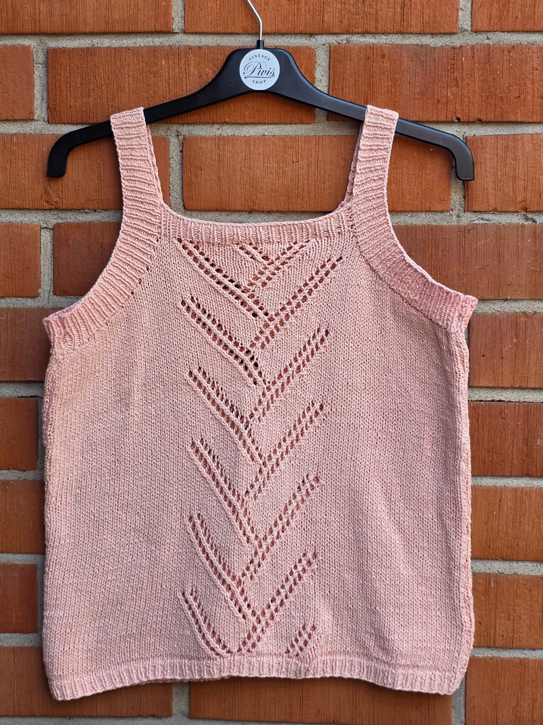 Hand-knitted summer top, color light pink, size 40-42