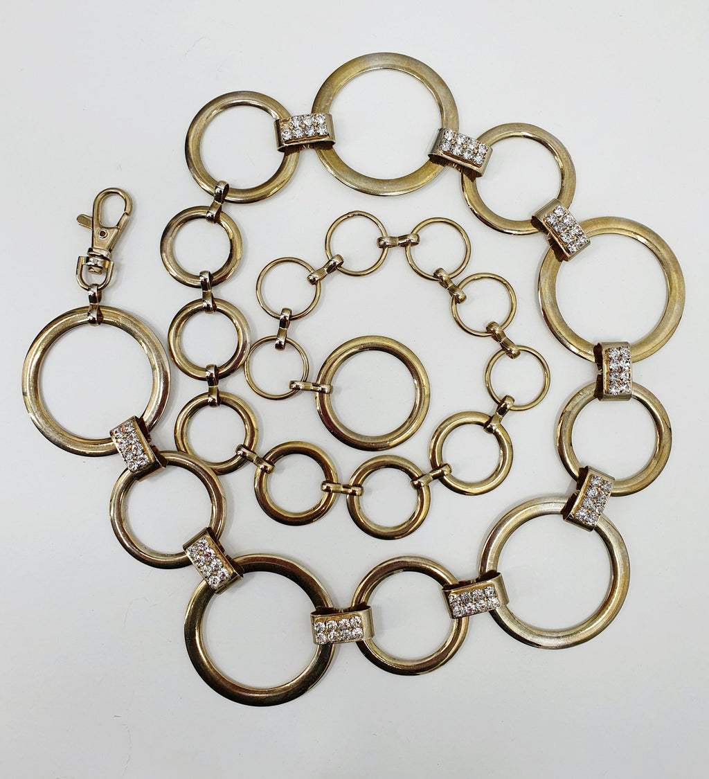 Kullanvärinen lannevyö metallia, strassikivikoristeet, 90-luvulta