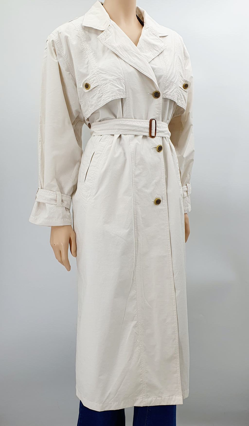Reflex, long light-colored trench coat from the 90s, size 42