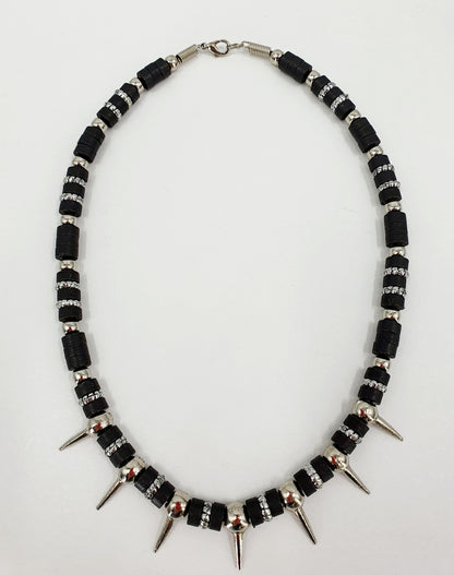 Black punk-style necklace with spikes, length 45cm