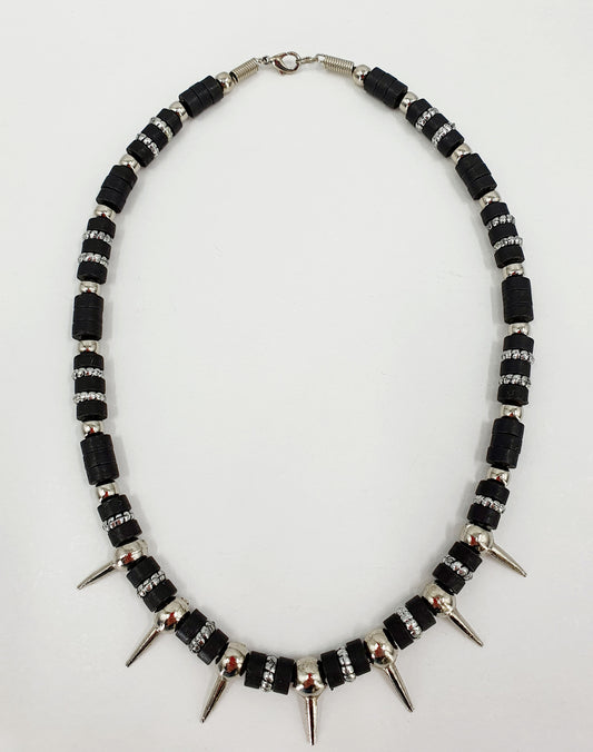 Black punk-style necklace with spikes, length 45cm