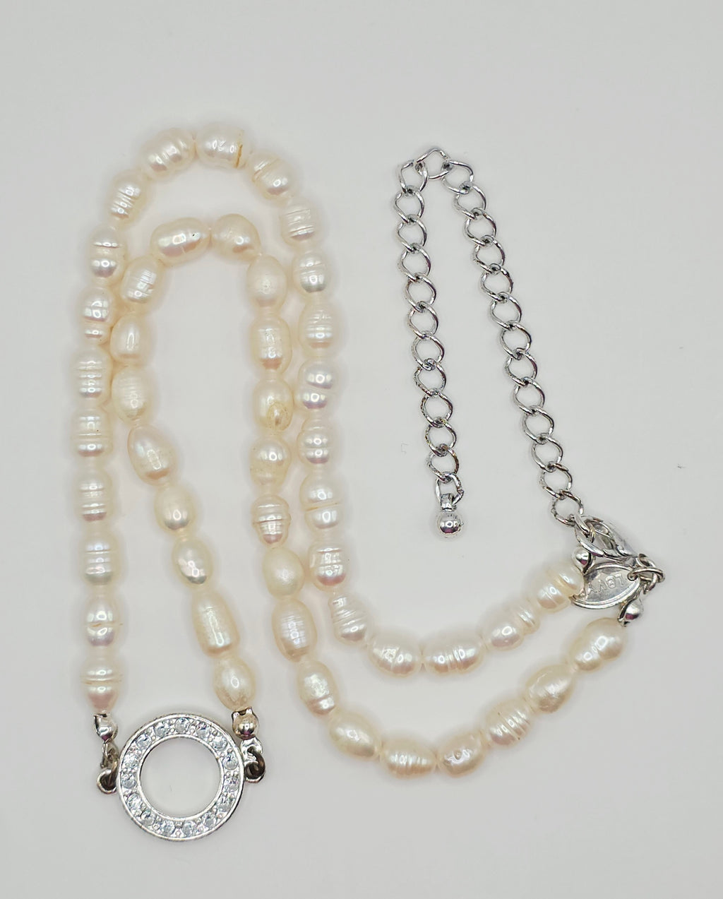 Lbvyr, pearl necklace with rhinestone ring, 2000s, length 45cm