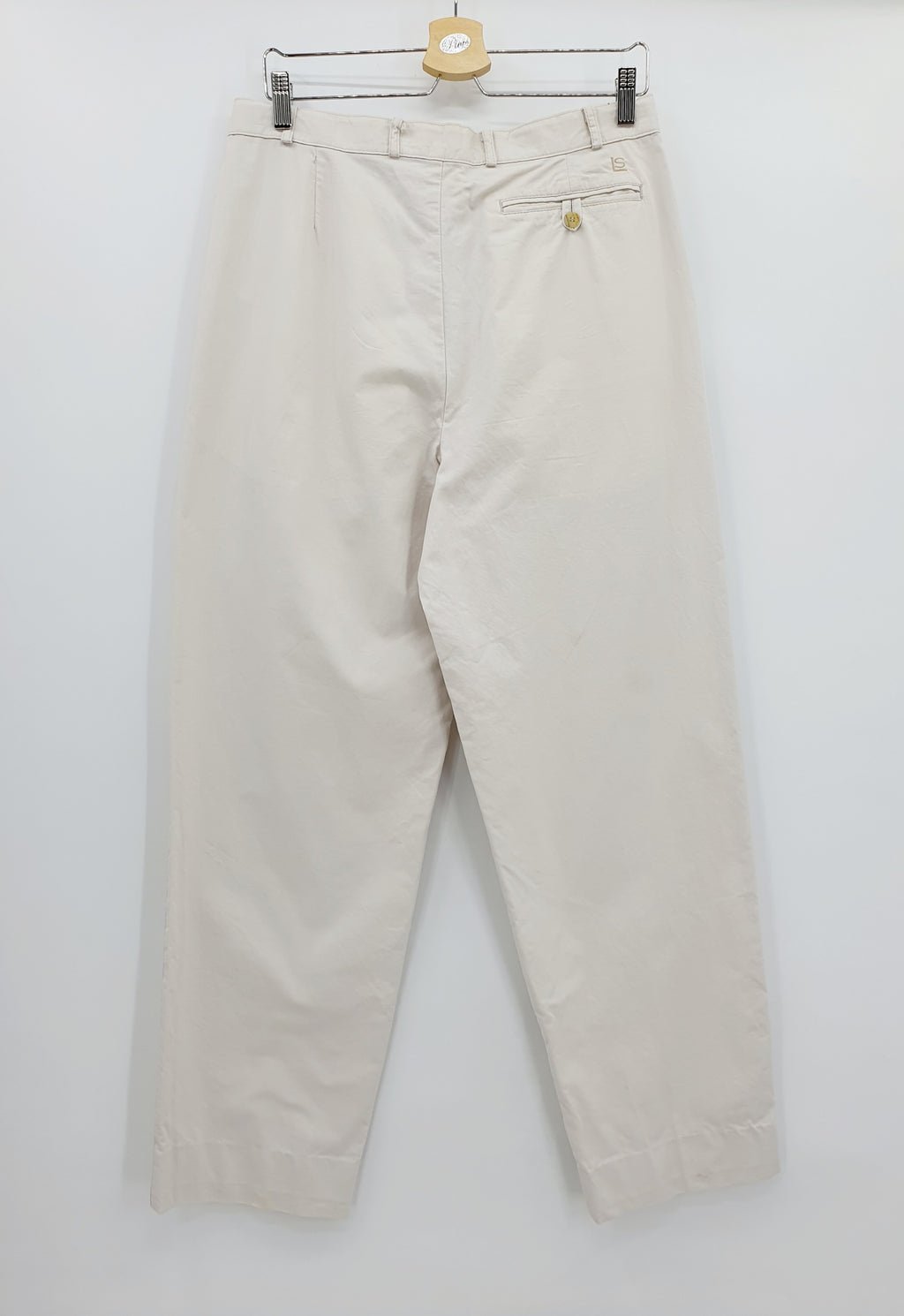 Luhta, miesten puuvillahousut 80-luvulta, koko S, kuva takaa