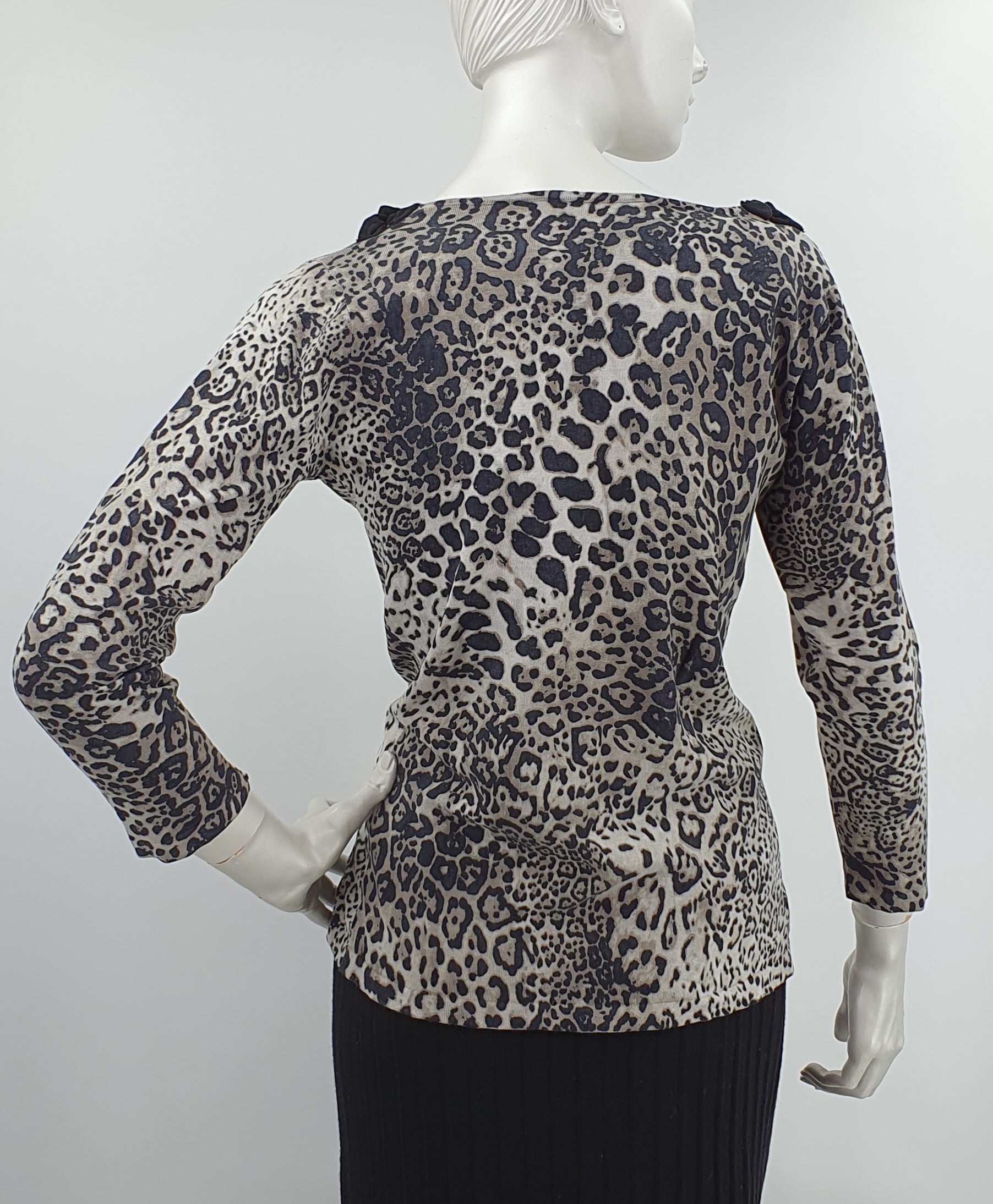 August Silk, black and gray panther print sweater, size 38/40