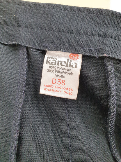 FinnKarelia, black A-line wool blend skirt, waist 74cm, size 36/38