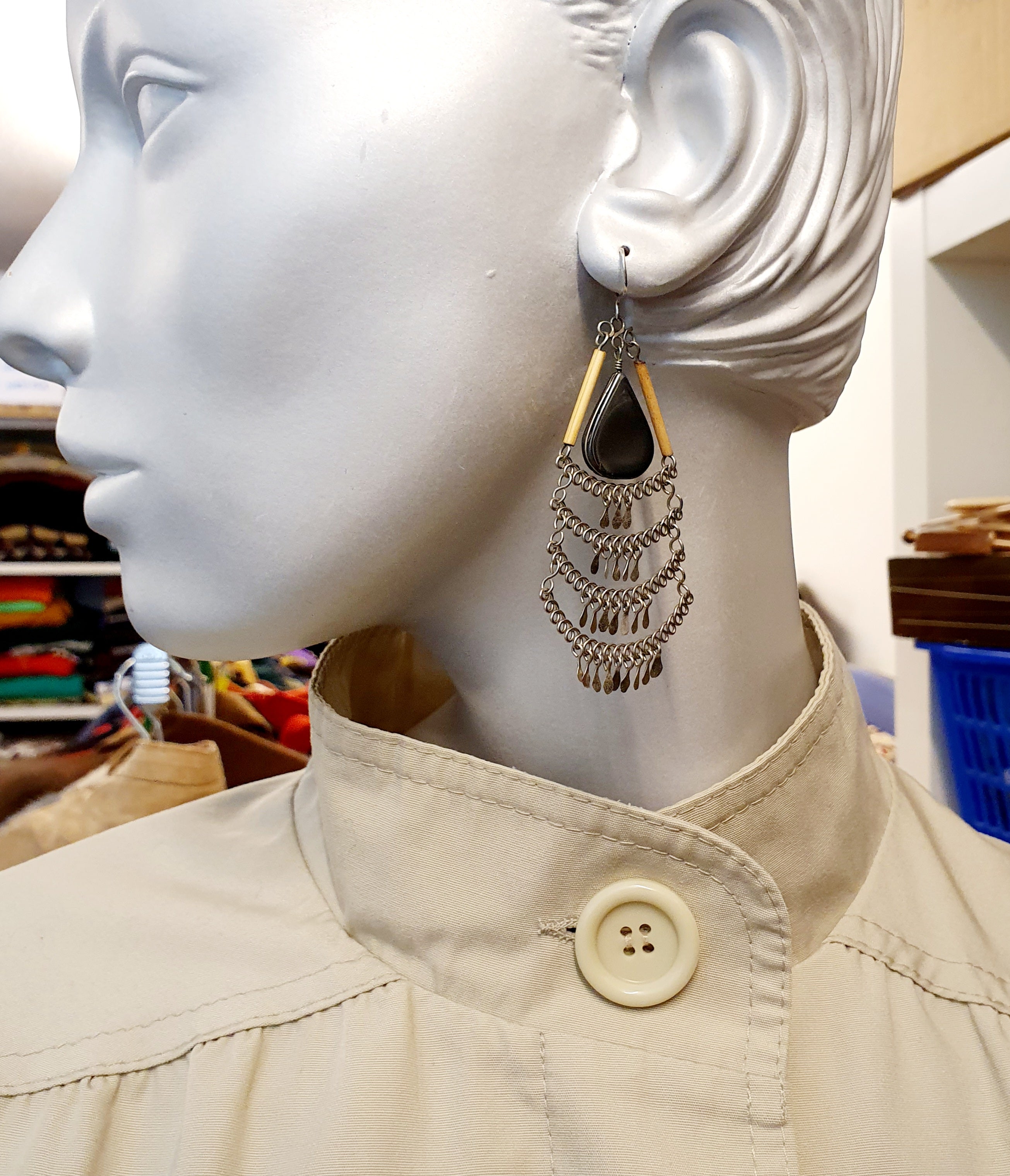 Boho style drop earrings with silver hook