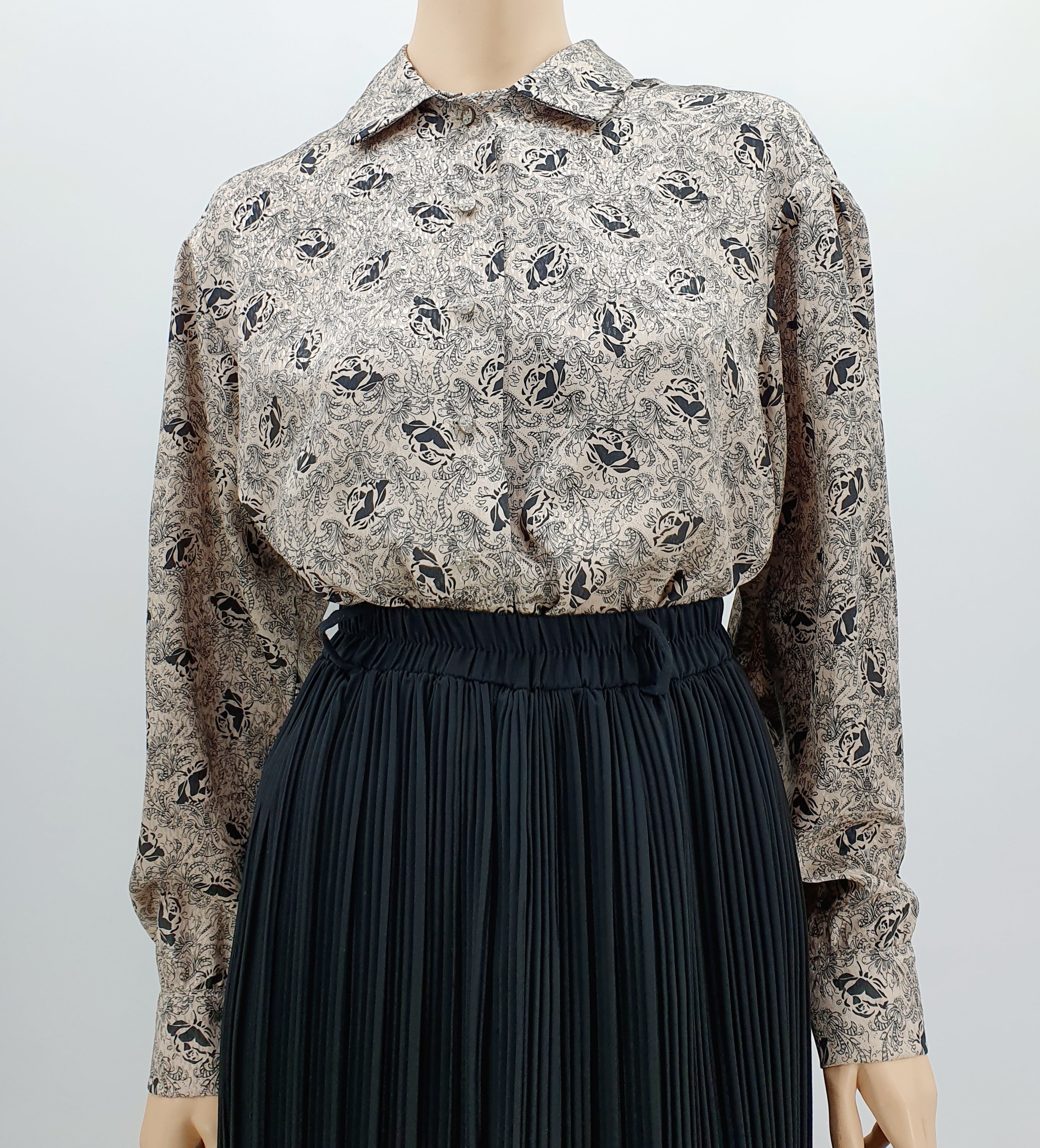 Juhlava 80-luvun paitapusero, beige/musta, koko (42)44