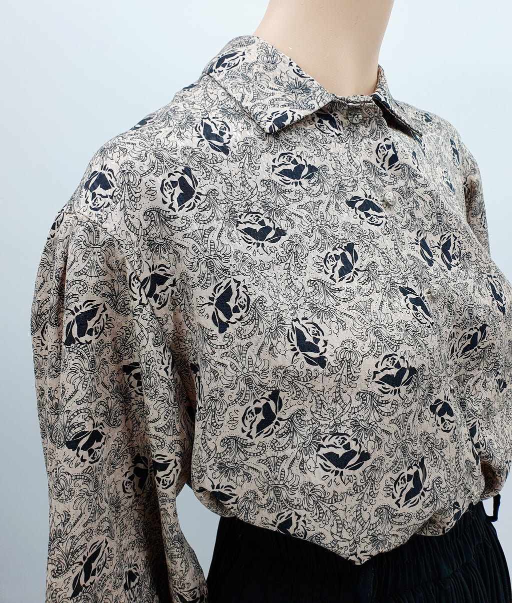 Festive 80s shirt blouse, beige/black, size (42)44