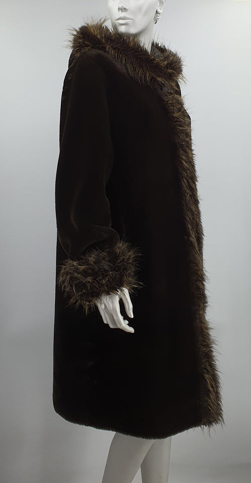 Alexandra, dark brown faux fur coat from the 90s, size 42-44