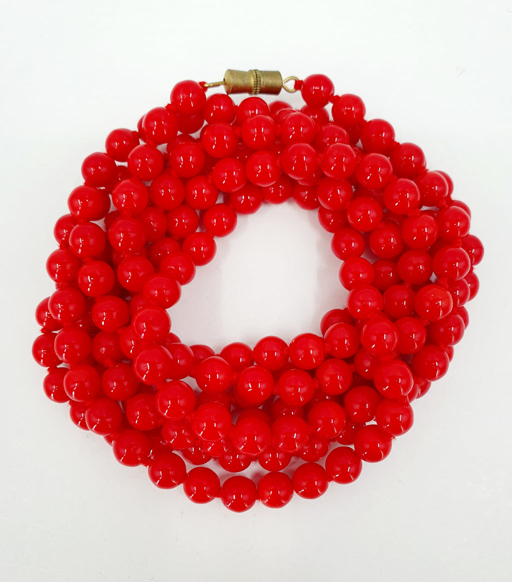 Red pearl necklace from the 60s-70s, length 120cm
