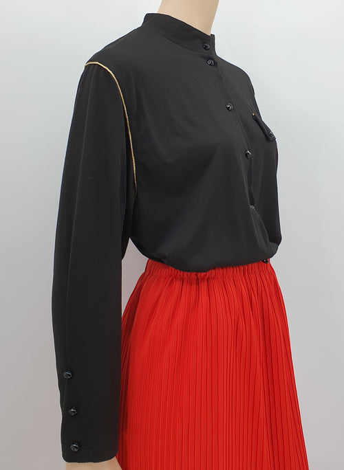 Chic, black women's jersey shirt with gold trim, 80s, size 38-40