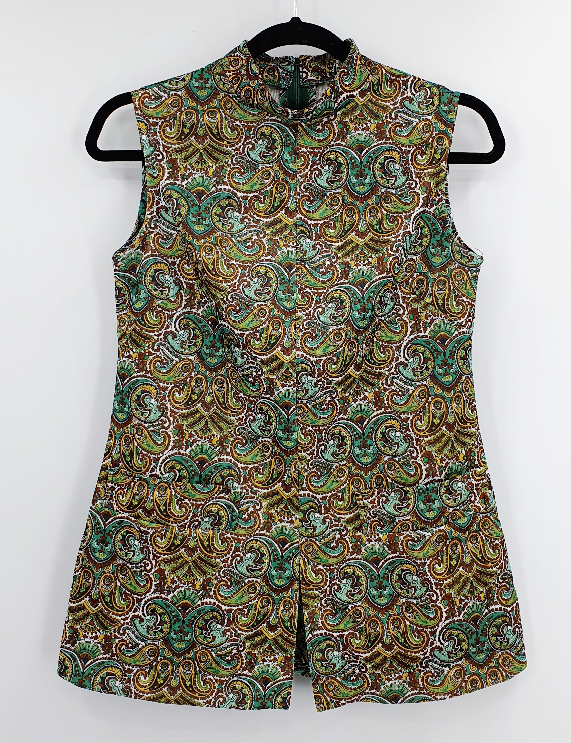 Paisley patterned sleeveless tunic from the 60s, size 34-36