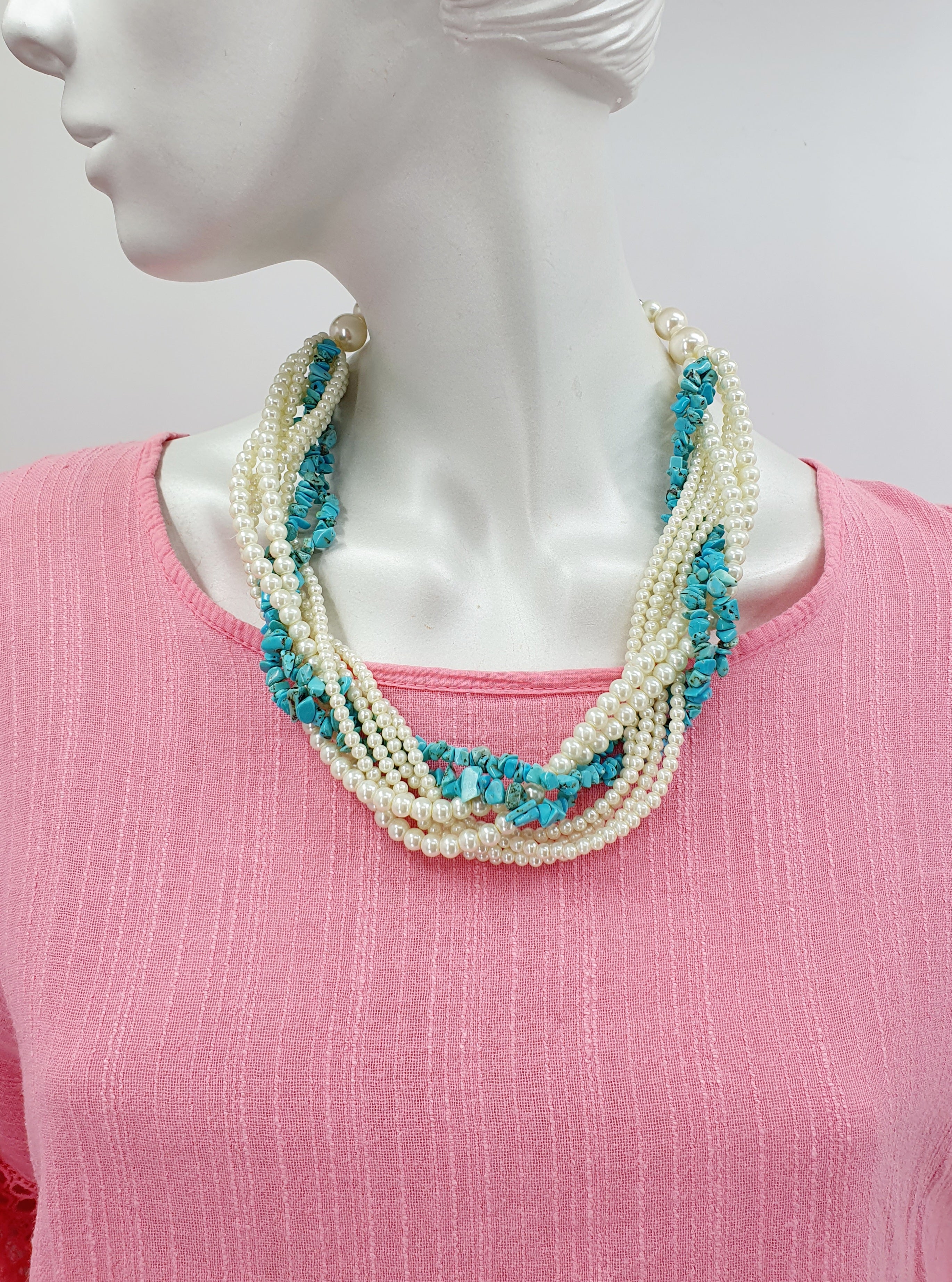 Multi-piece necklace, turquoise stone beads, length 50cm