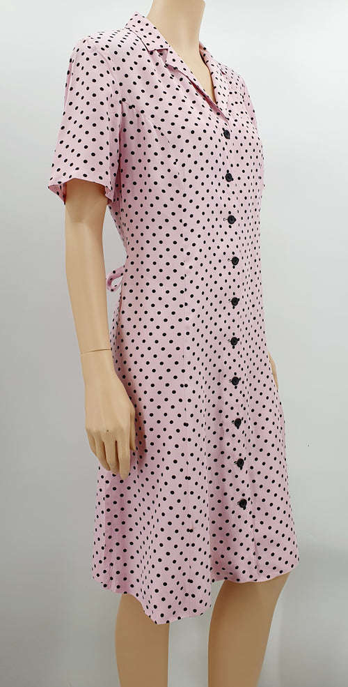 Atelier, pink polka dot summer dress from the 90s, size 40-42