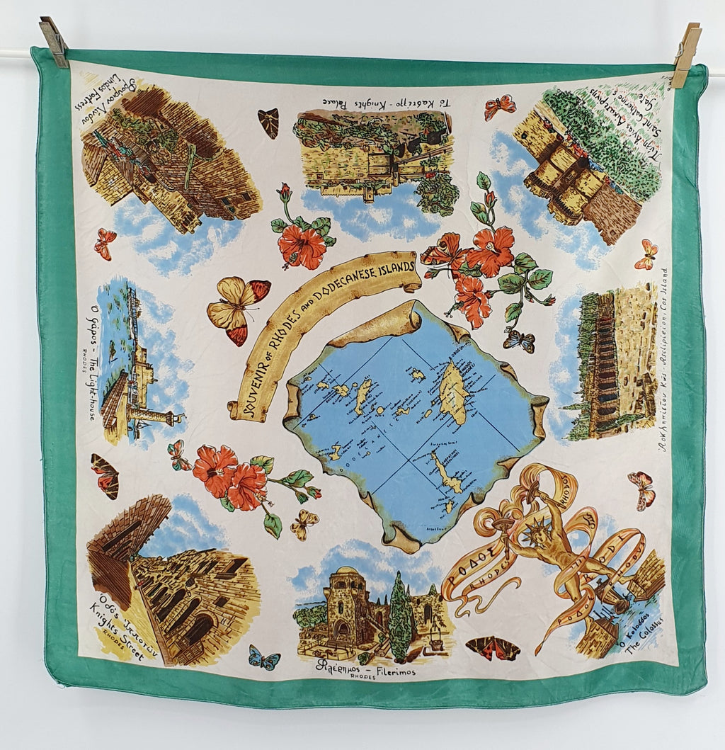 Rhodos-themed scarf from the 80s-90s, size 65x65cm