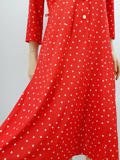 FinnKarelia, red polka dot dress from the 80s, size 36-38