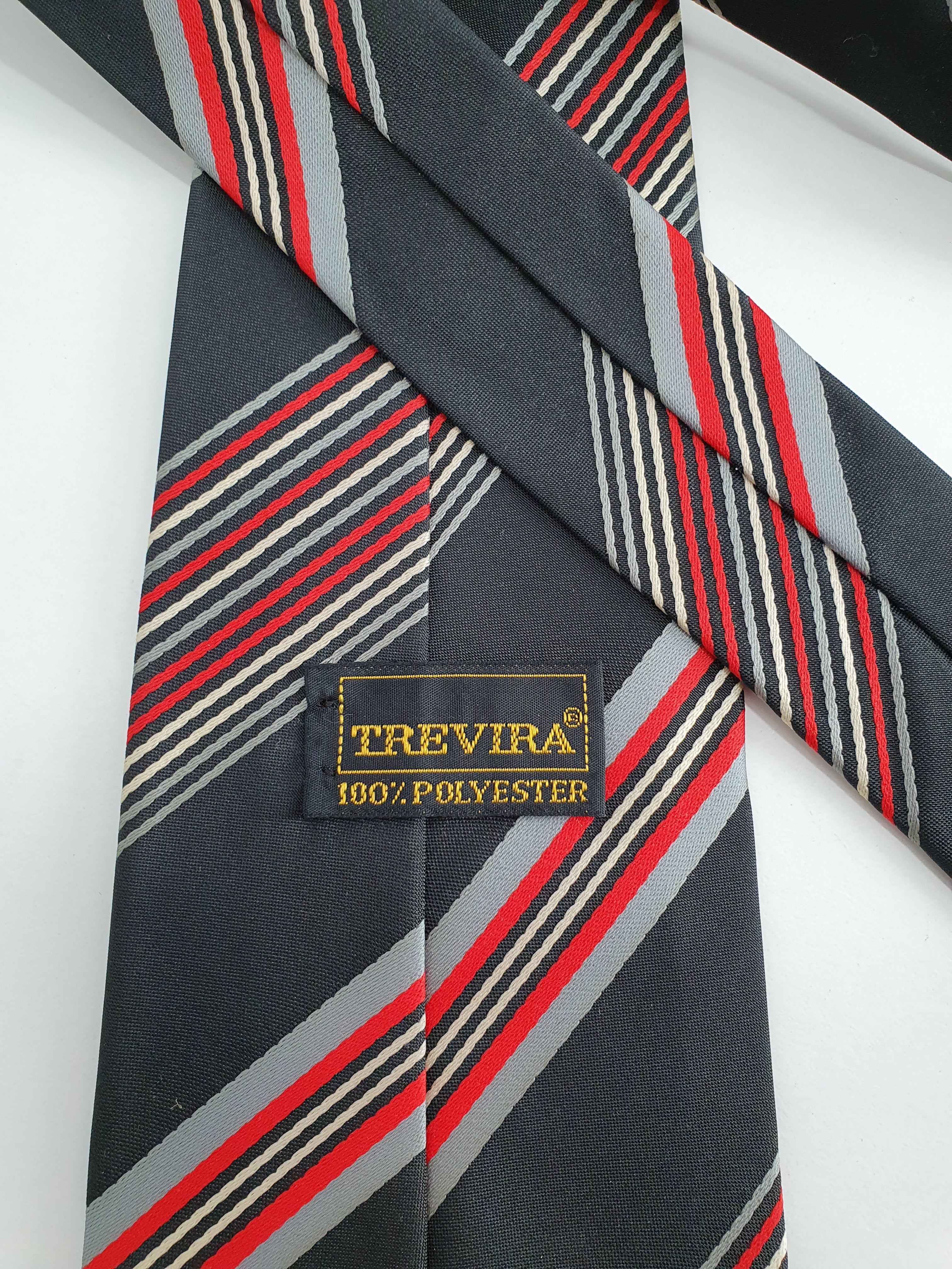 Trevira, musta vinoraitainen kravatti 70-luvulta