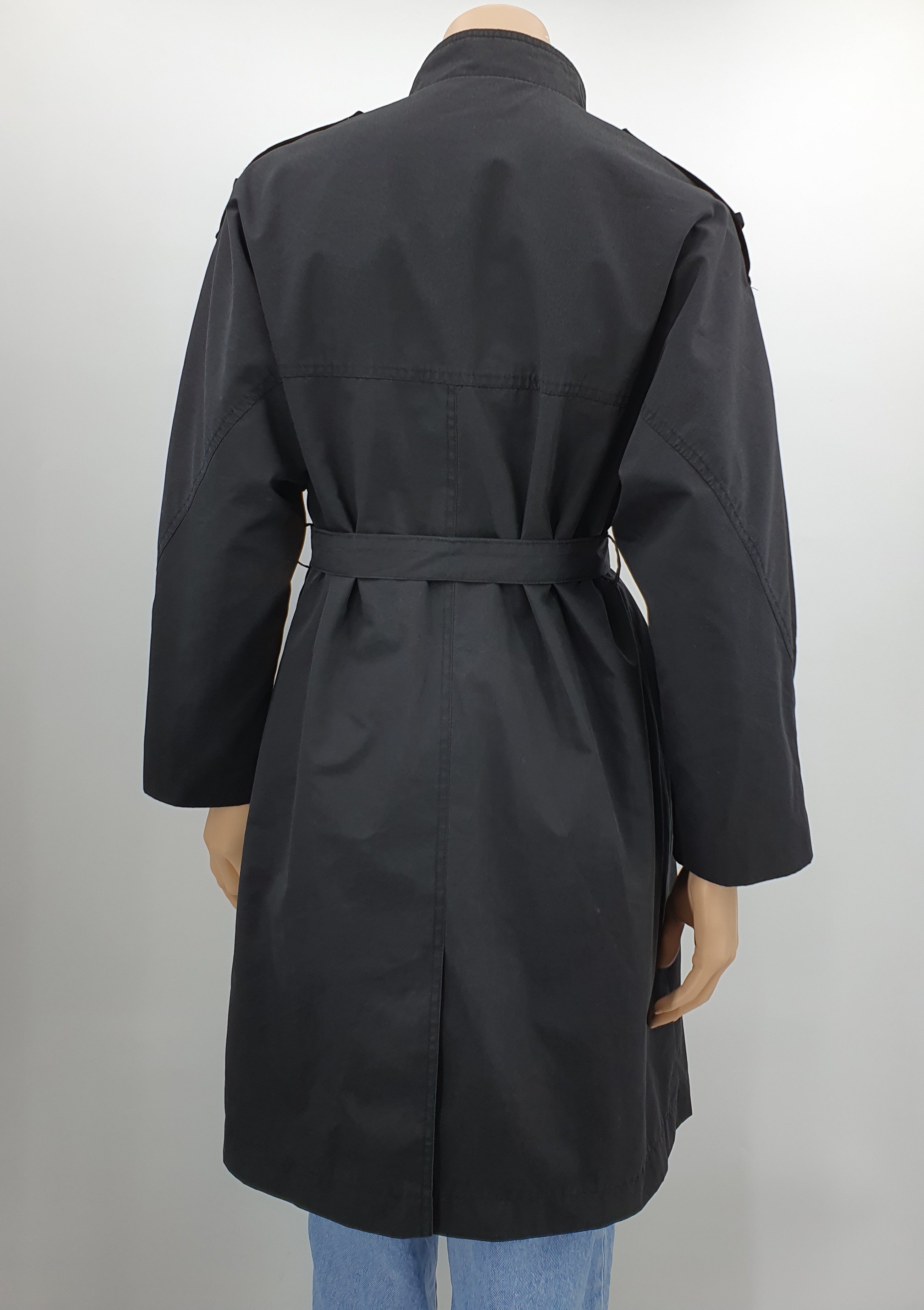 Lacoda, women's mid-length black trench coat from the 70s-80s, size 34-36-38