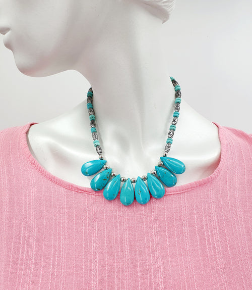 Boho style necklace, flat stone beads, length 40cm