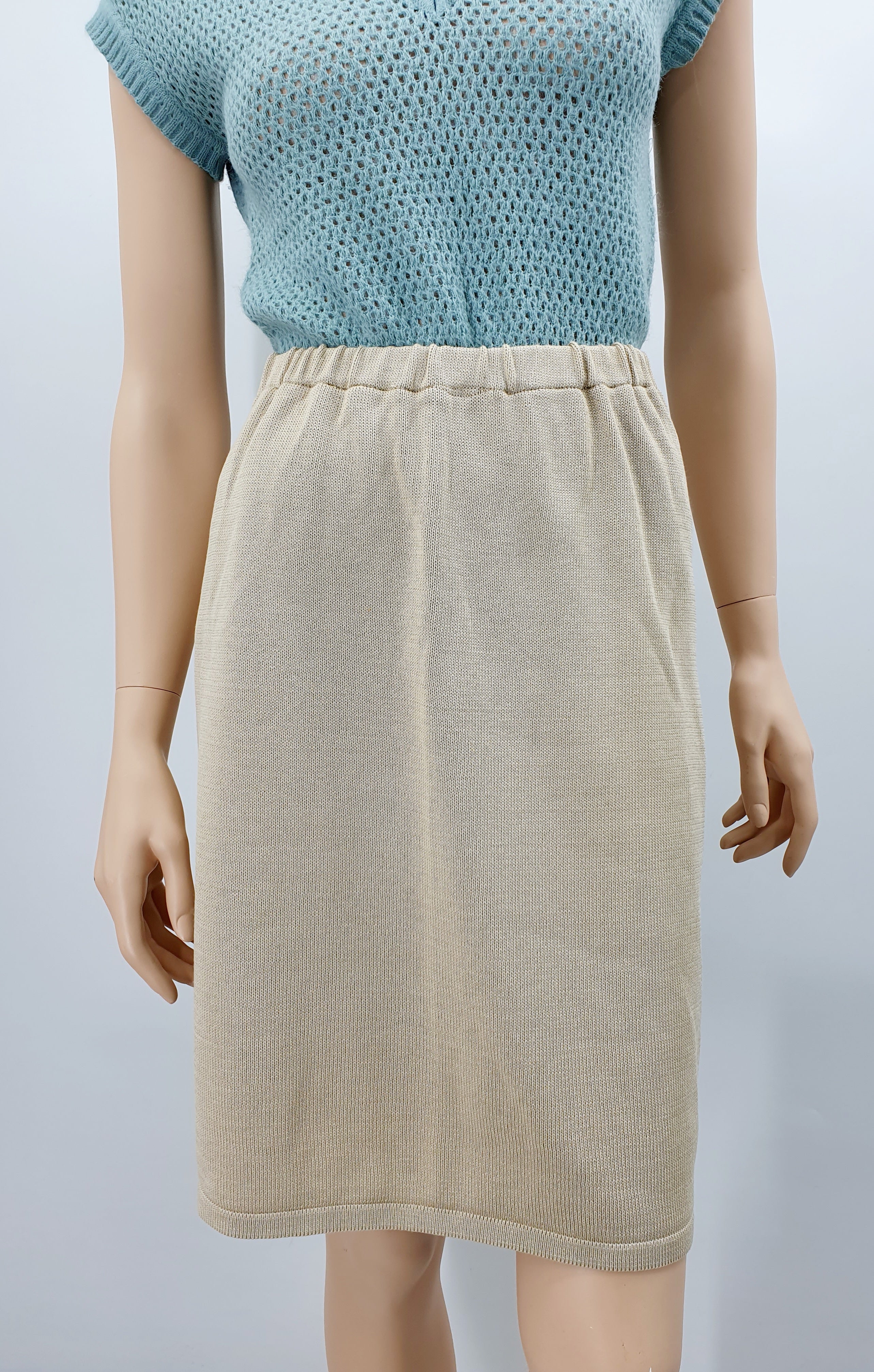 Marimekko, beige cotton knit skirt from the 80s, waist 65-90cm, size 38-40