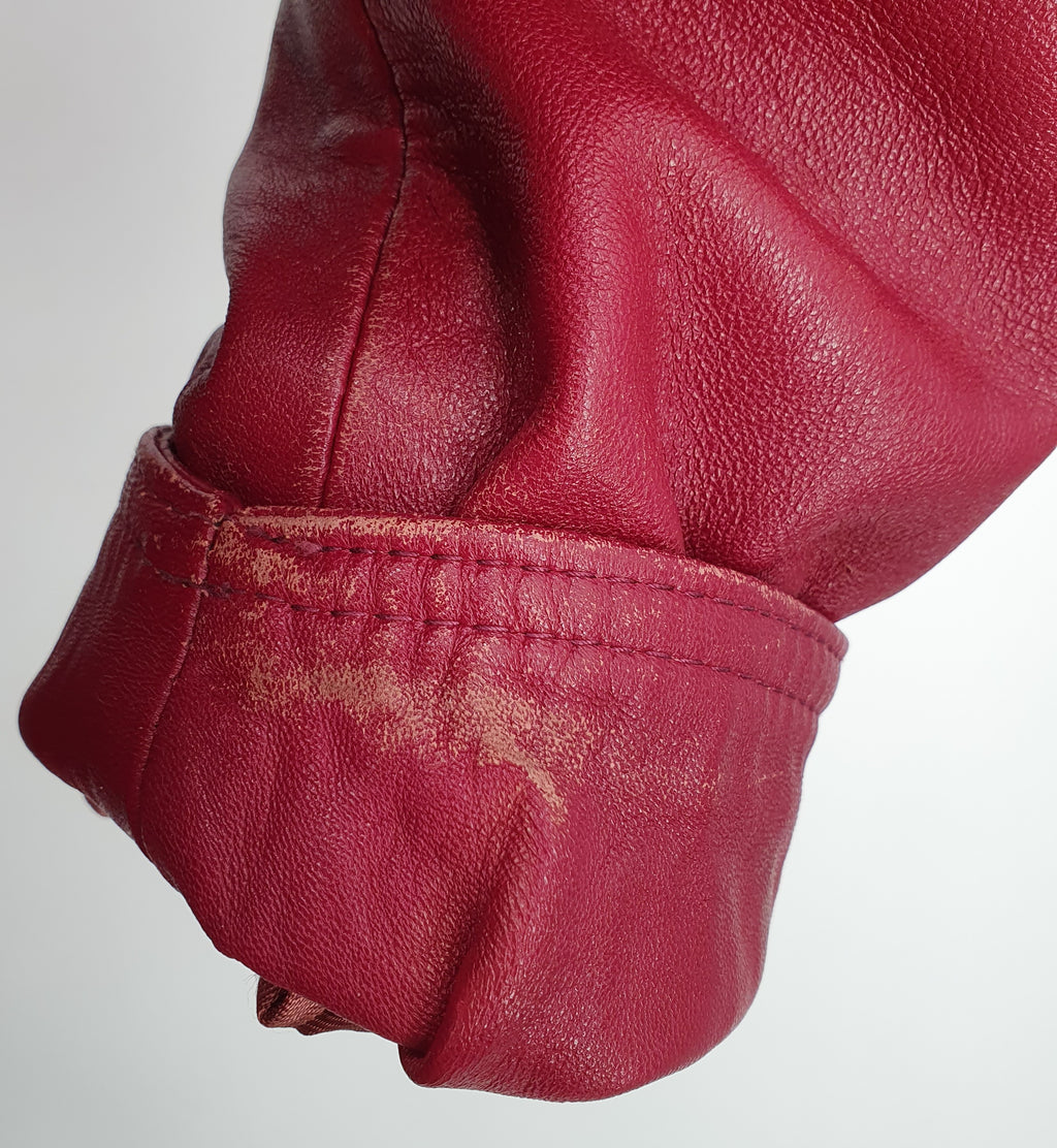 Dark red women's leather jacket from the 80s-90s, size 36