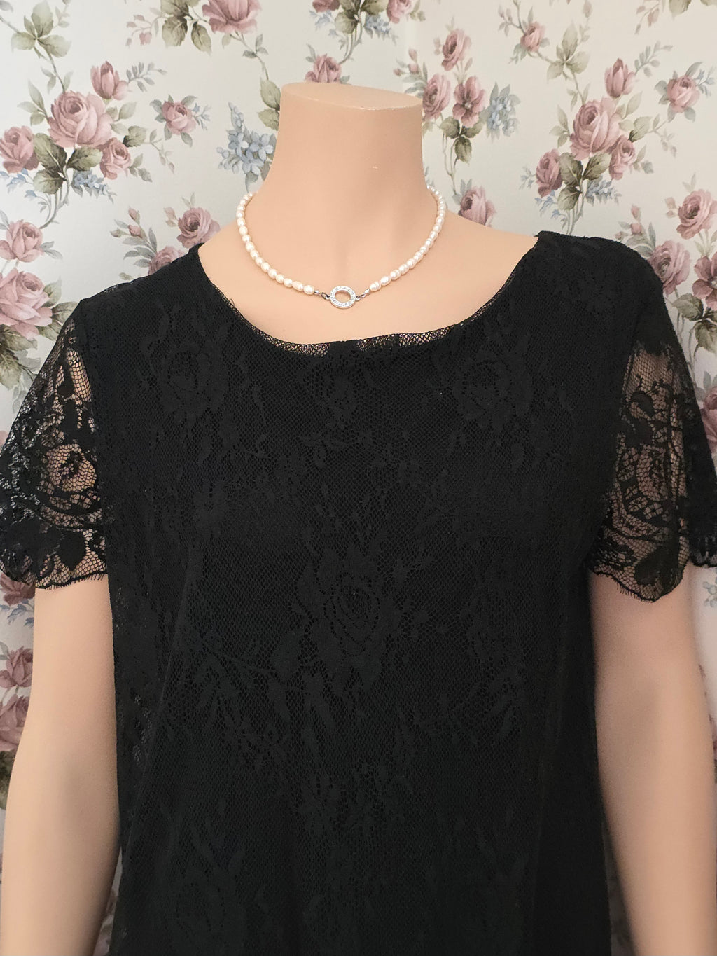 Lbvyr, pearl necklace with rhinestone ring, 2000s, length 45cm