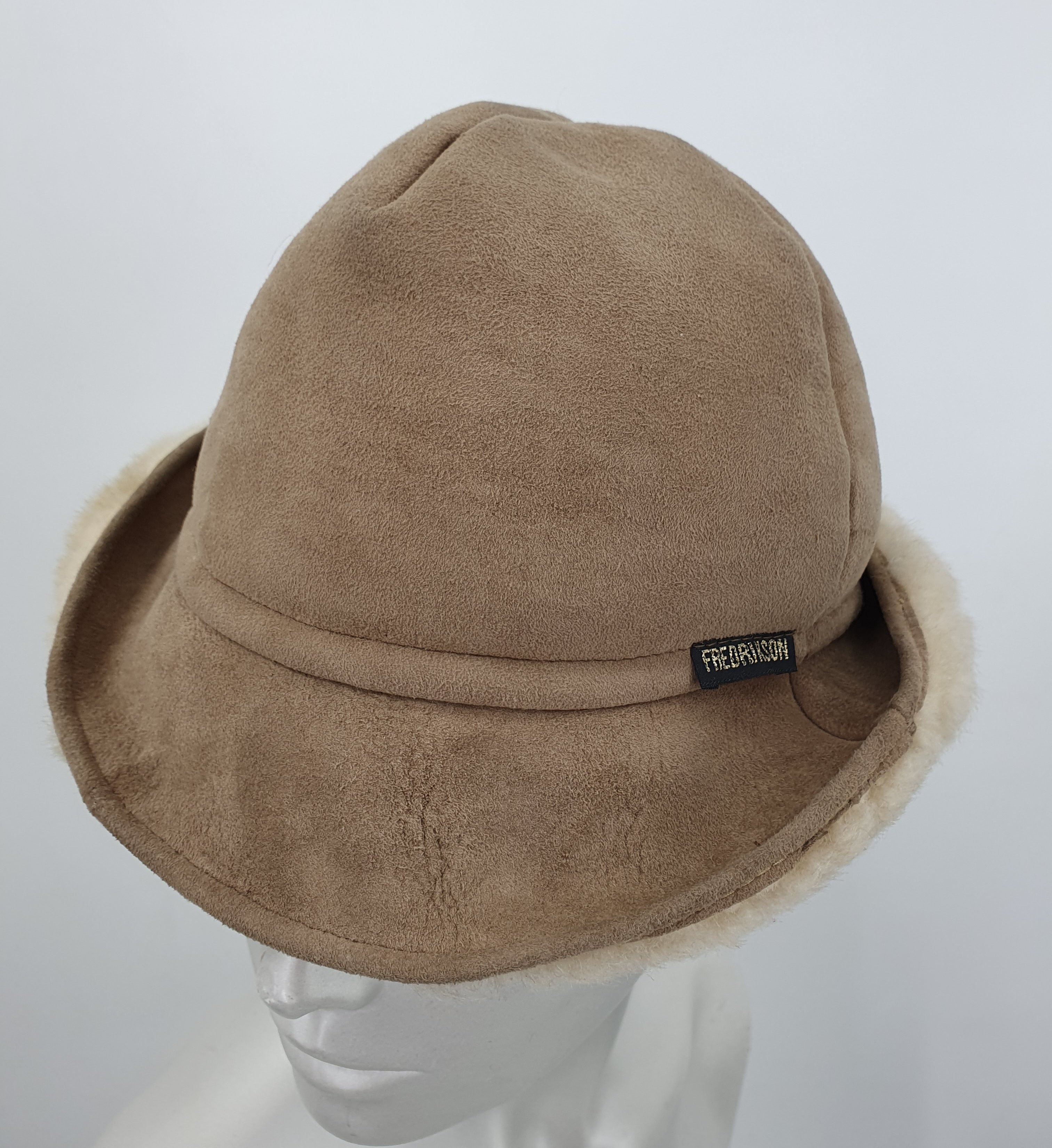 Fredrikson, winter hat from the 80s, light leather and sheep wool, 57cm