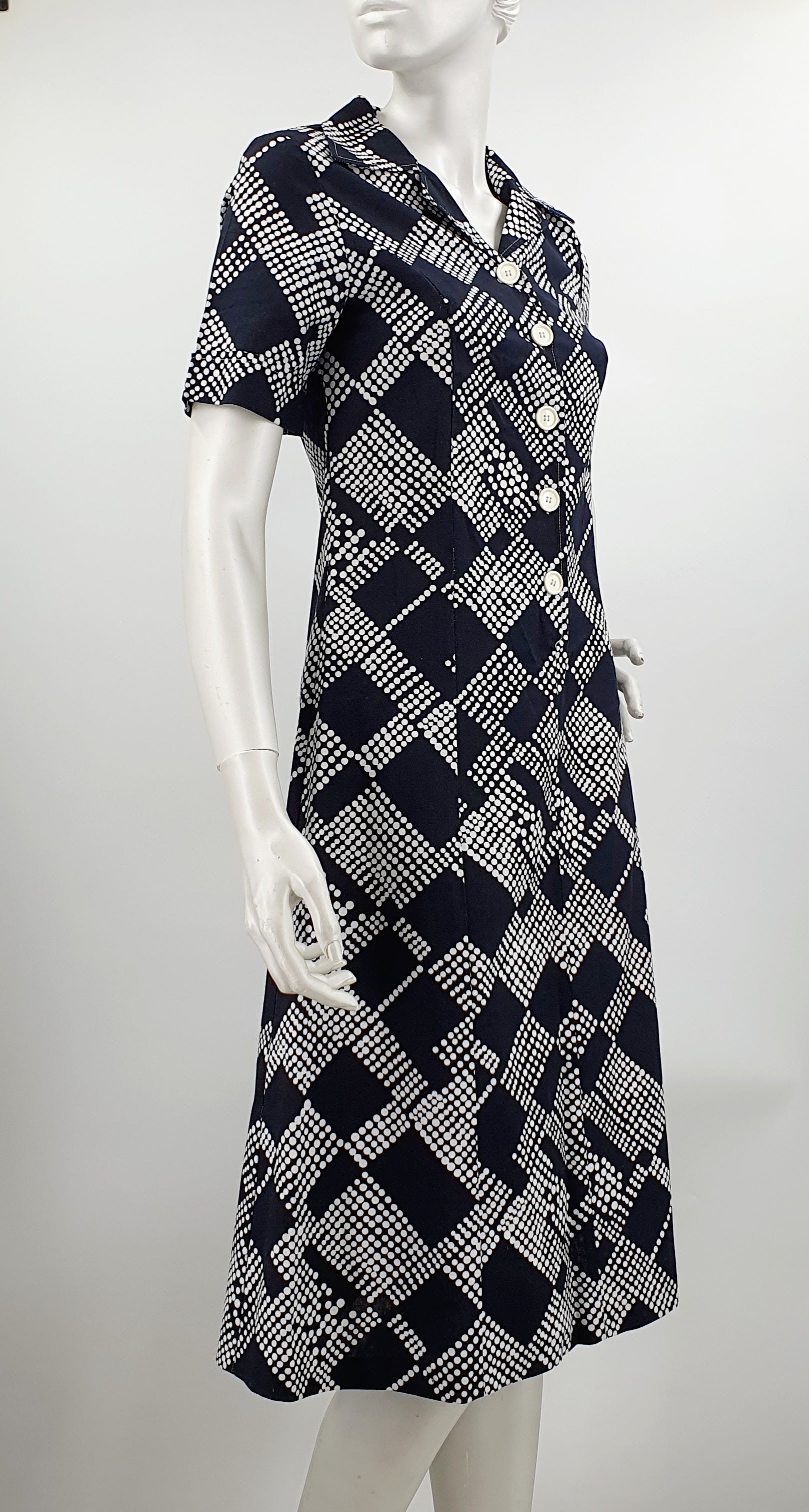 Janstorp, black and white cotton dress from the 70s, size 34-36