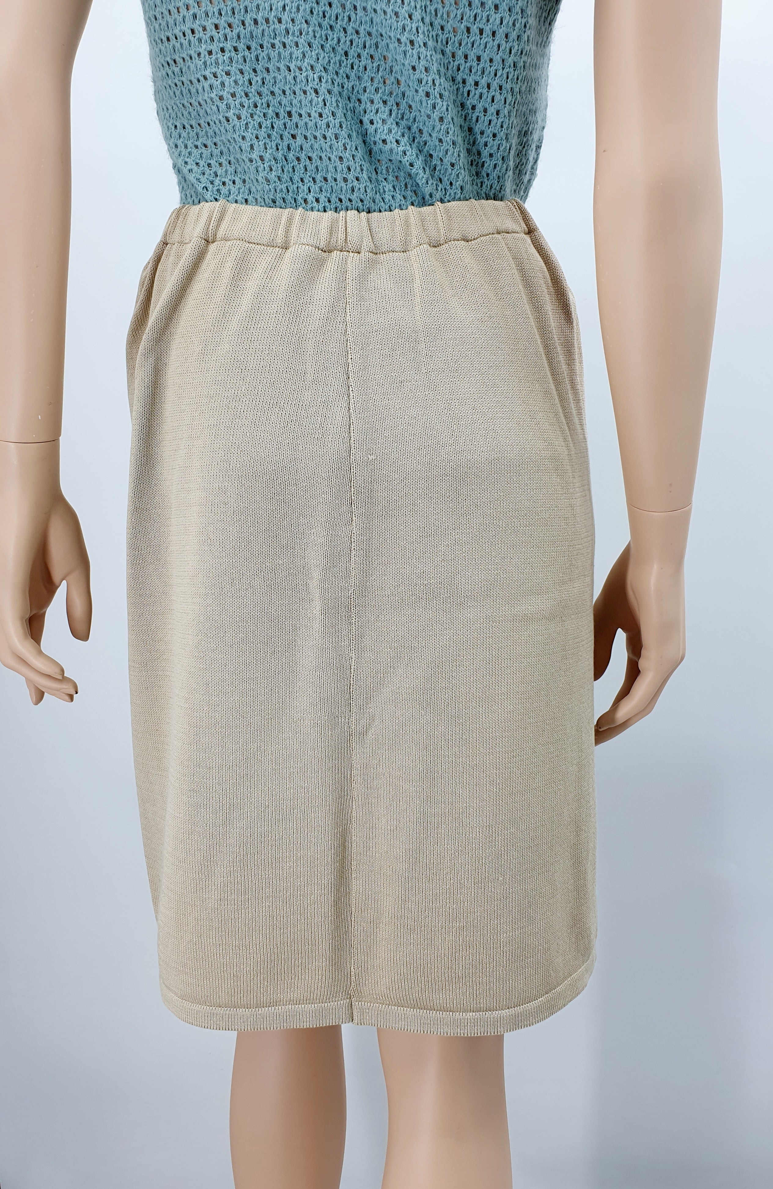 Marimekko, beige cotton knit skirt from the 80s, waist 65-90cm, size 38-40