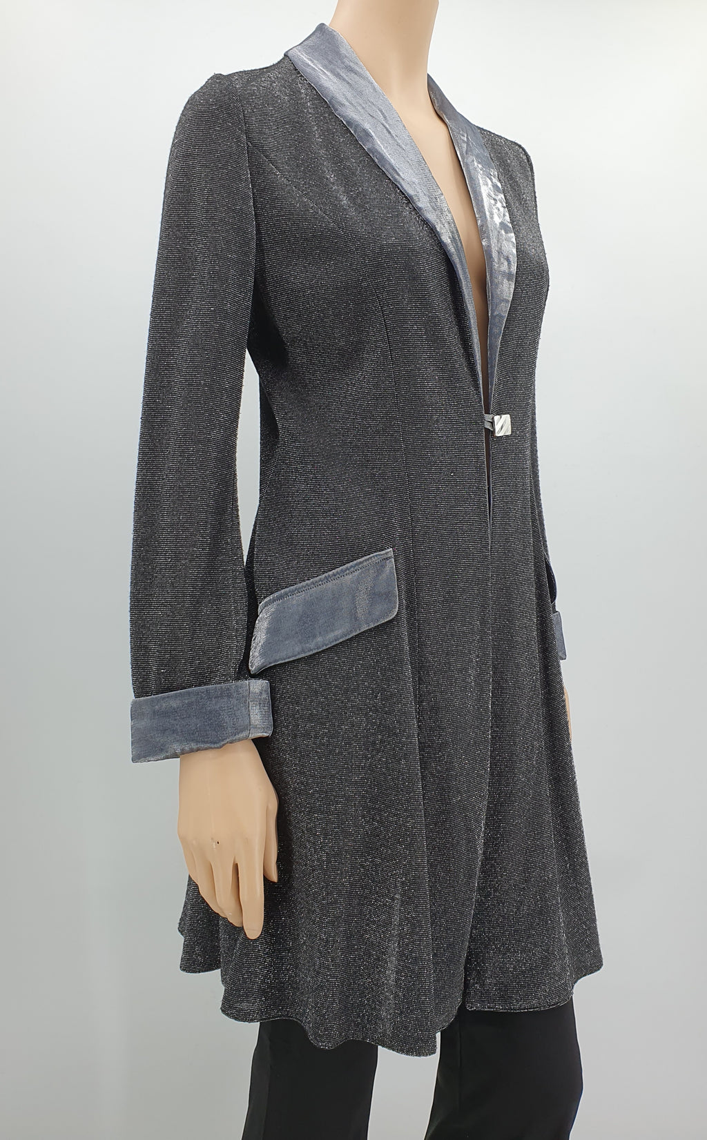 Long party jacket from the 90s, black/silver, size 38(40)