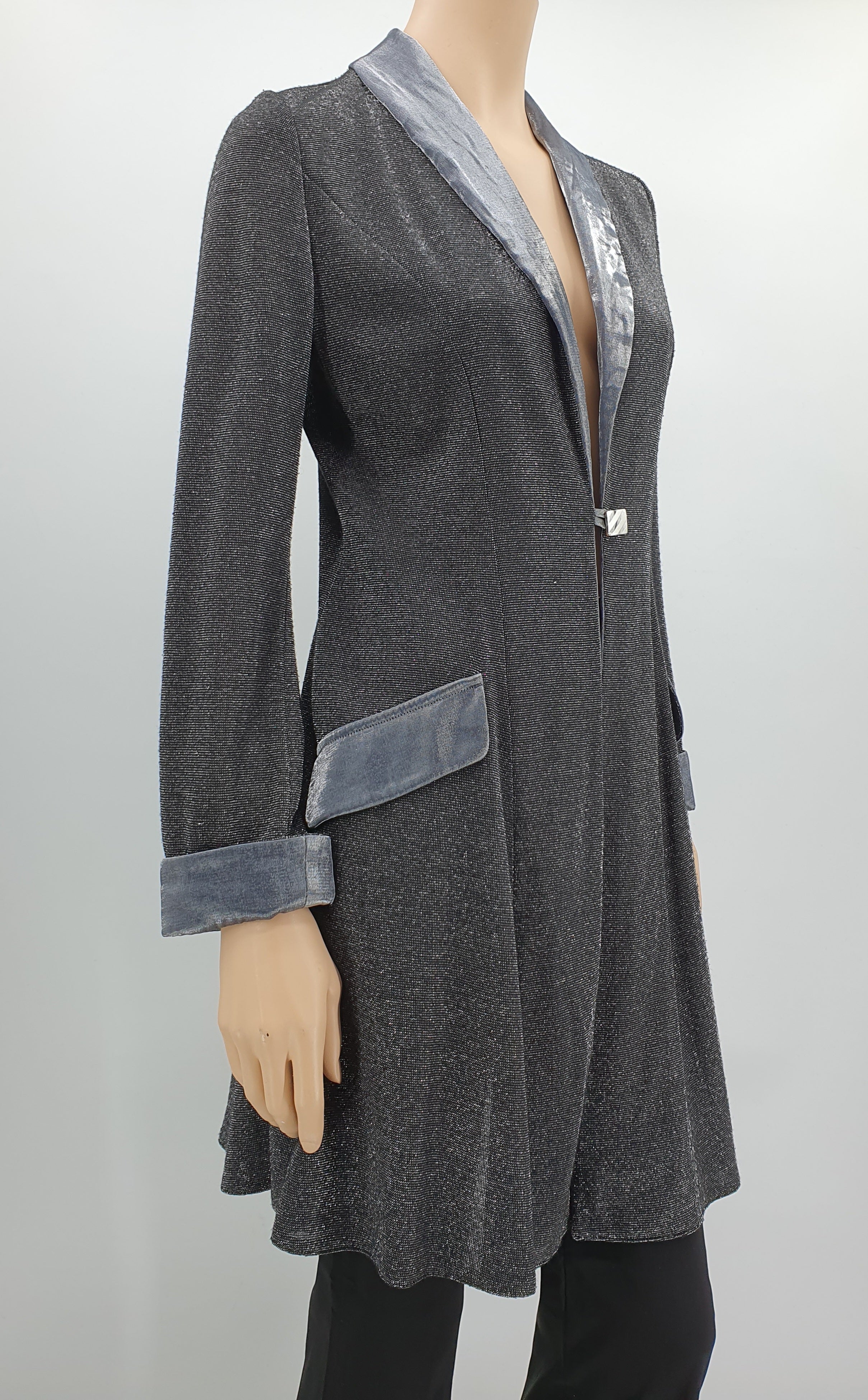 Long party jacket from the 90s, black/silver, size 38(40)