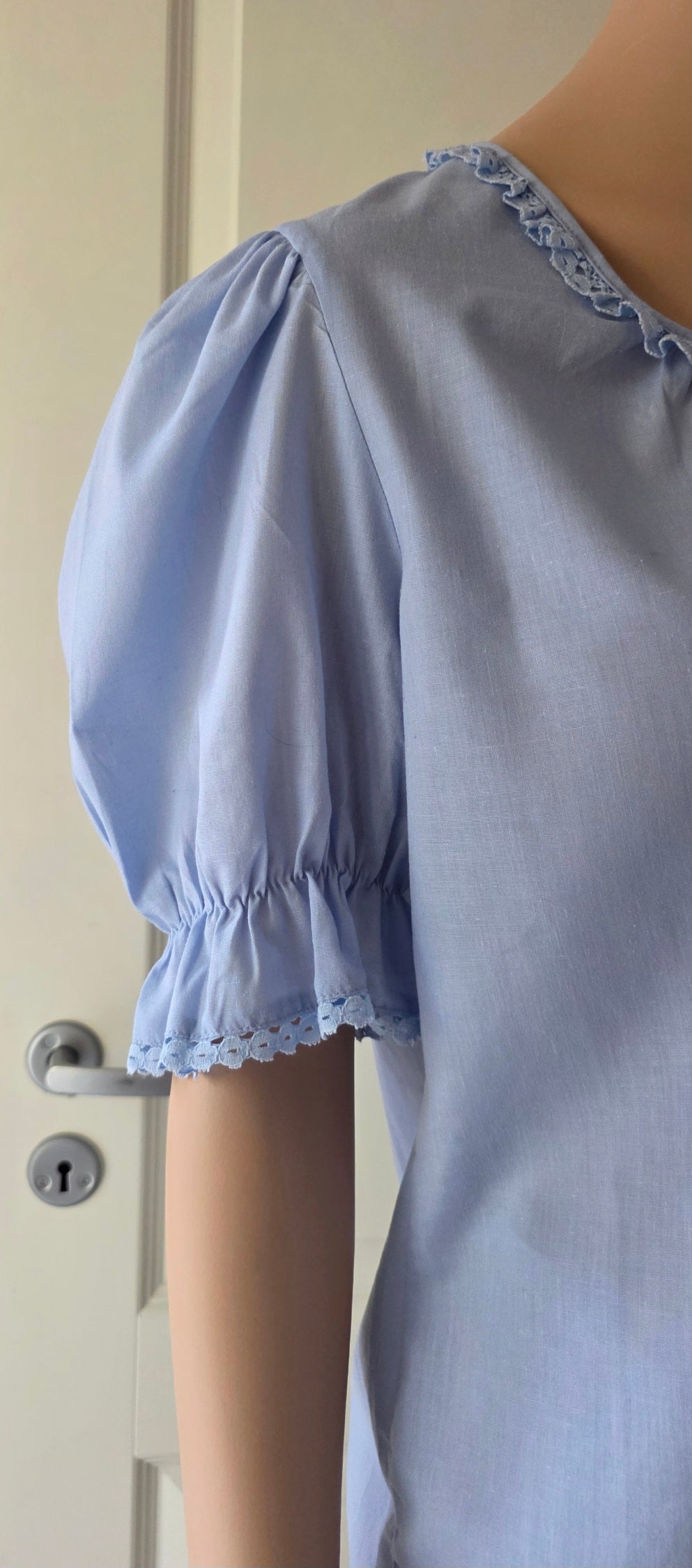 Angelika, light blue puff sleeve blouse from the 80s, size 38-40