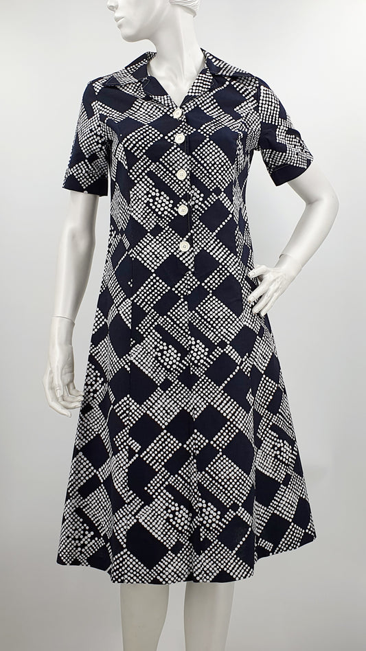 Janstorp, black and white cotton dress from the 70s, size 34-36