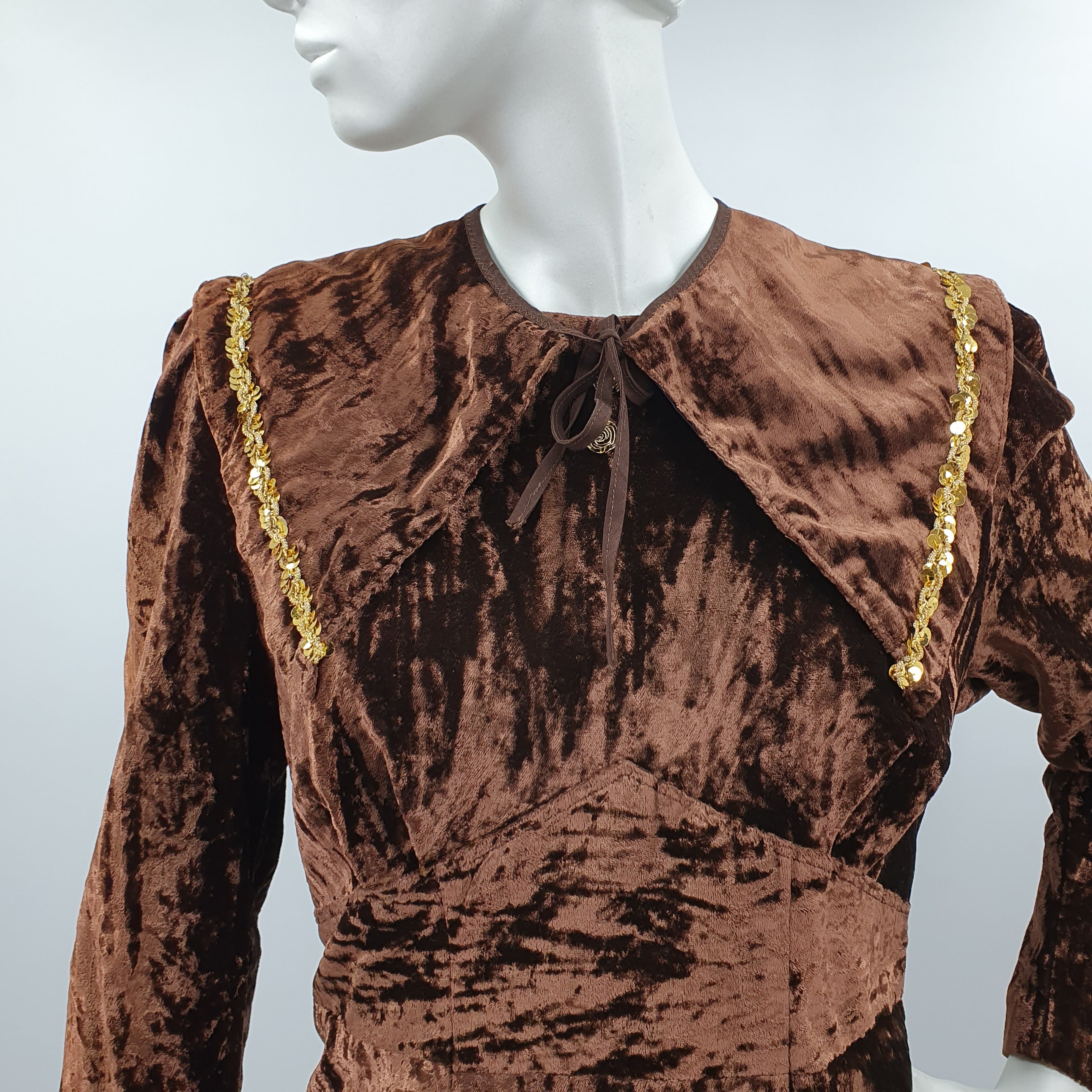 Dark brown velvet party dress, 80s-90s, size 38(40)