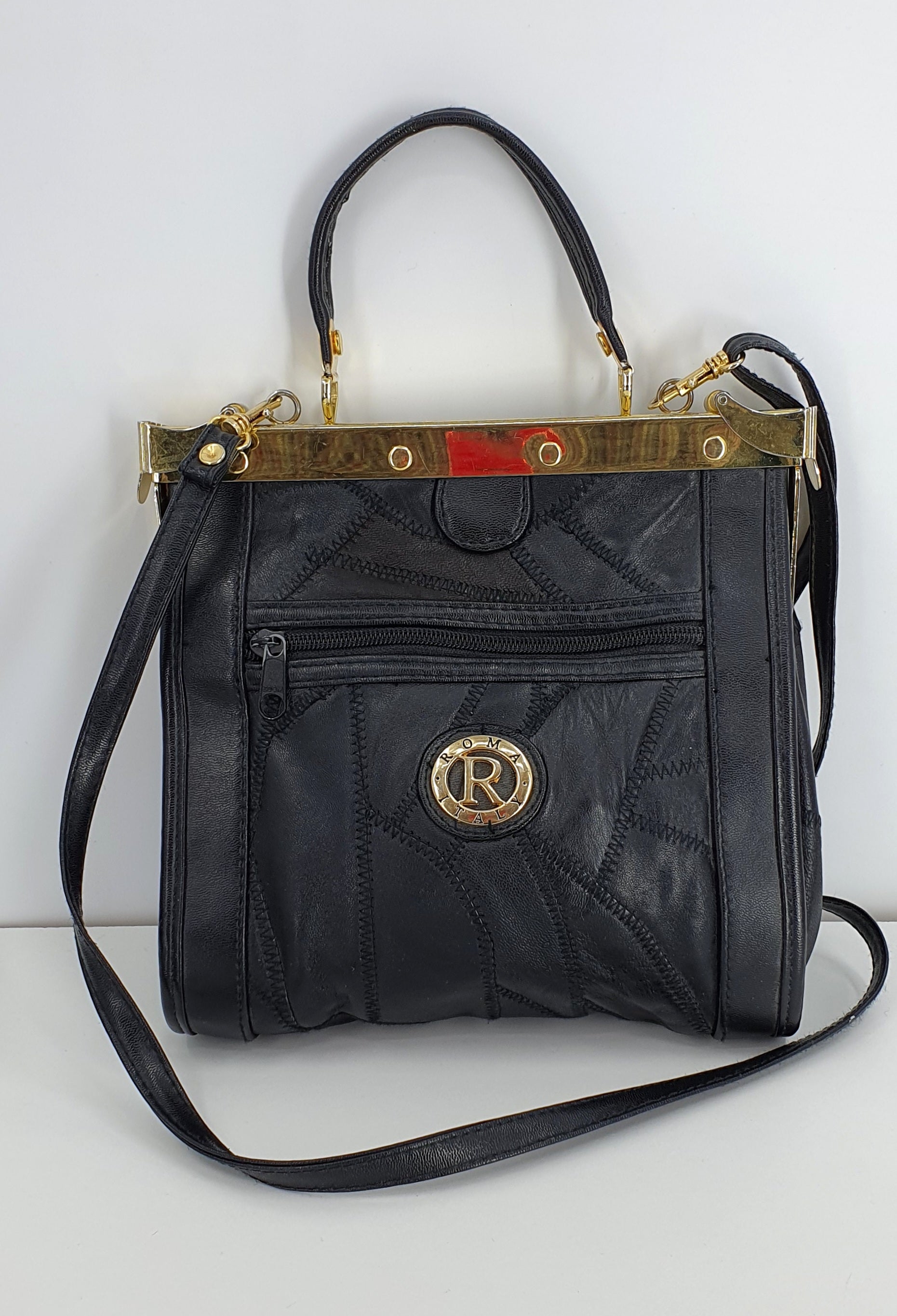 Black leather shoulder bag from the 90s